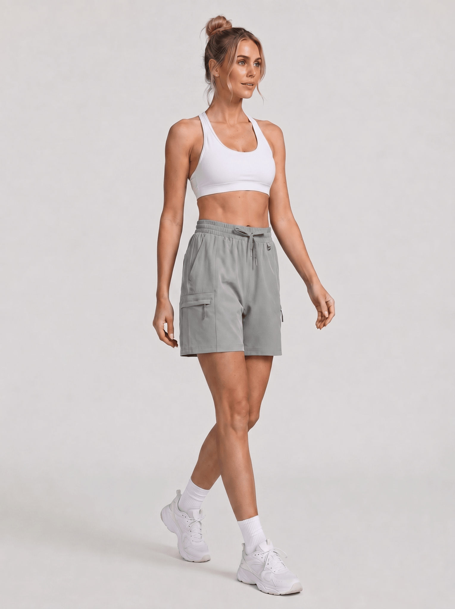 YUCOLEN Women's Quick Dry Hiking Cargo Shorts UPF 50 Plus Lightweight 5 Inch Athletic Shorts in Light Grey