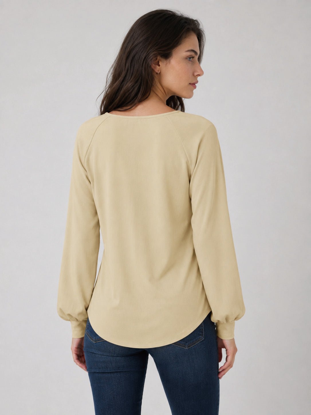 YUCOLEN Women's Lantern Sleeve Pleated Blouse Soft Cotton Rayon Dressy Casual Top in Light Khaki