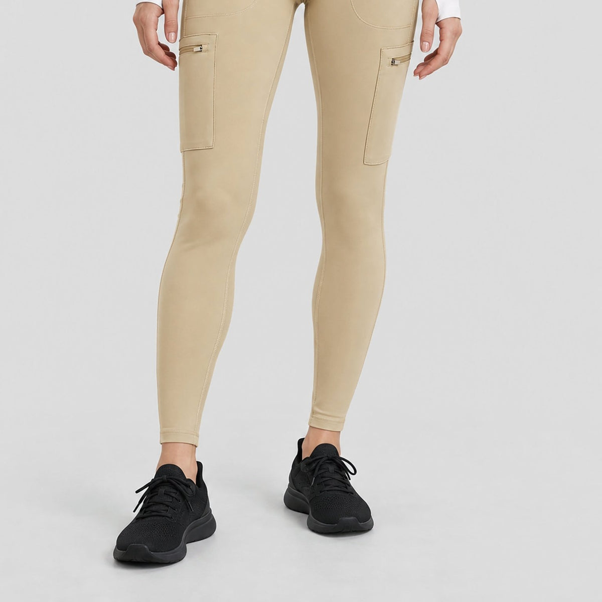 YUCOLEN Women's Outdoor Stretch Leggings with High Waist and Pockets in Light Khaki