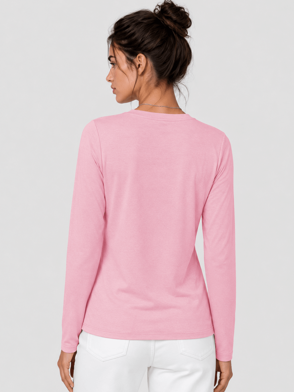 YUCOLEN Women's Long Sleeve Crew Neck Shirt Soft Tri-blend Cotton Performance Tee in Light Pink