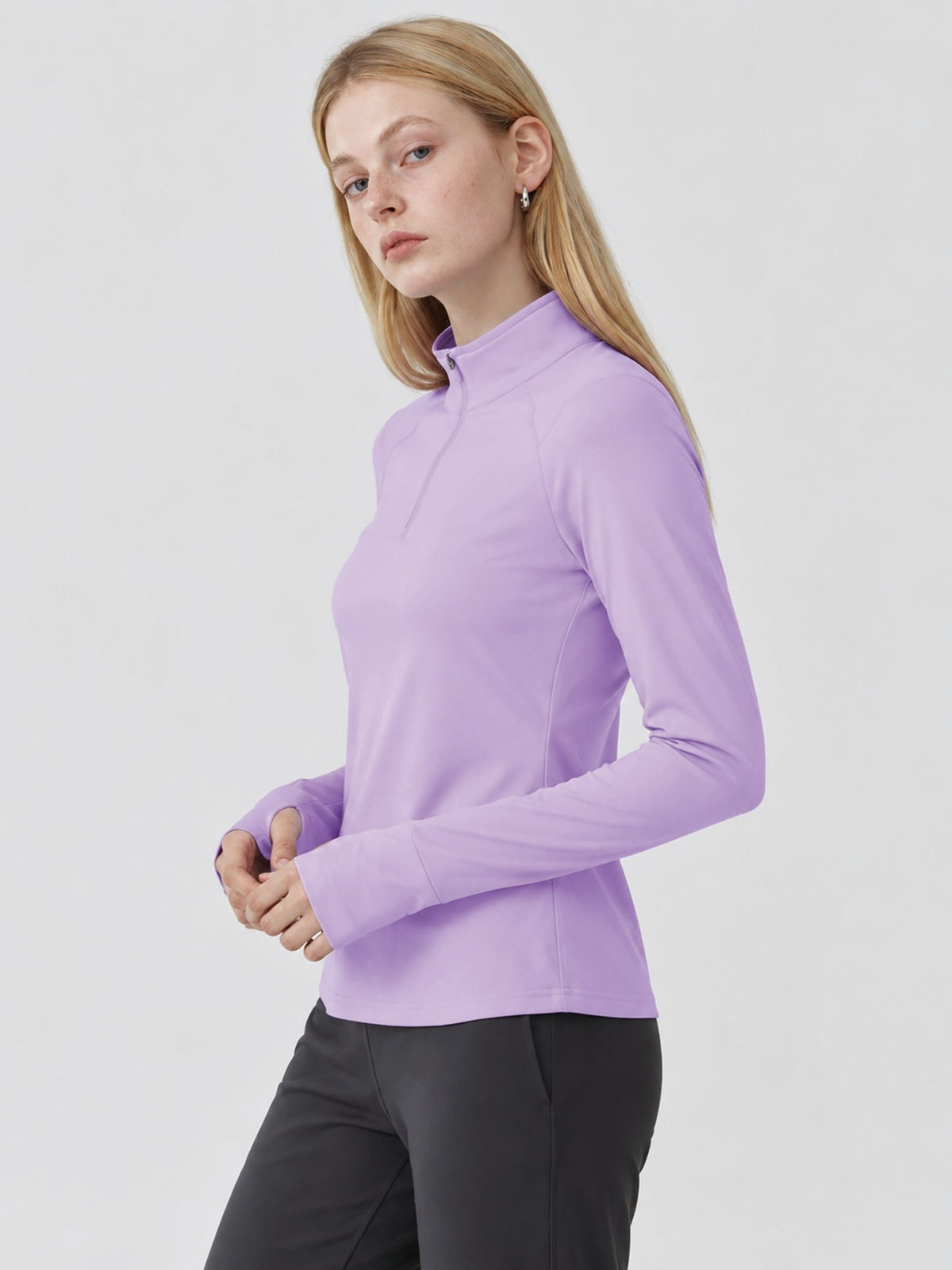 YUCOLEN Women's Fleece Quarter Zip Pullover for Running & Golf in Light Purple