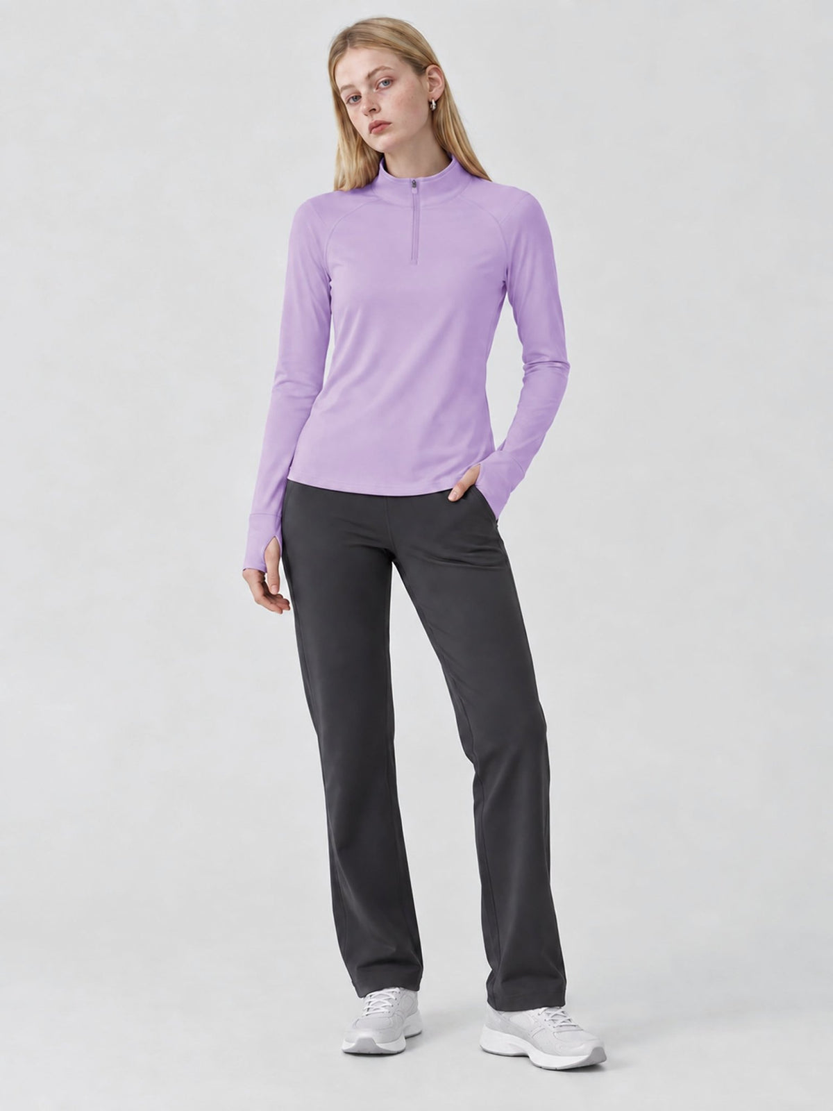 YUCOLEN Women's Fleece Quarter Zip Pullover for Running & Golf in Light Purple