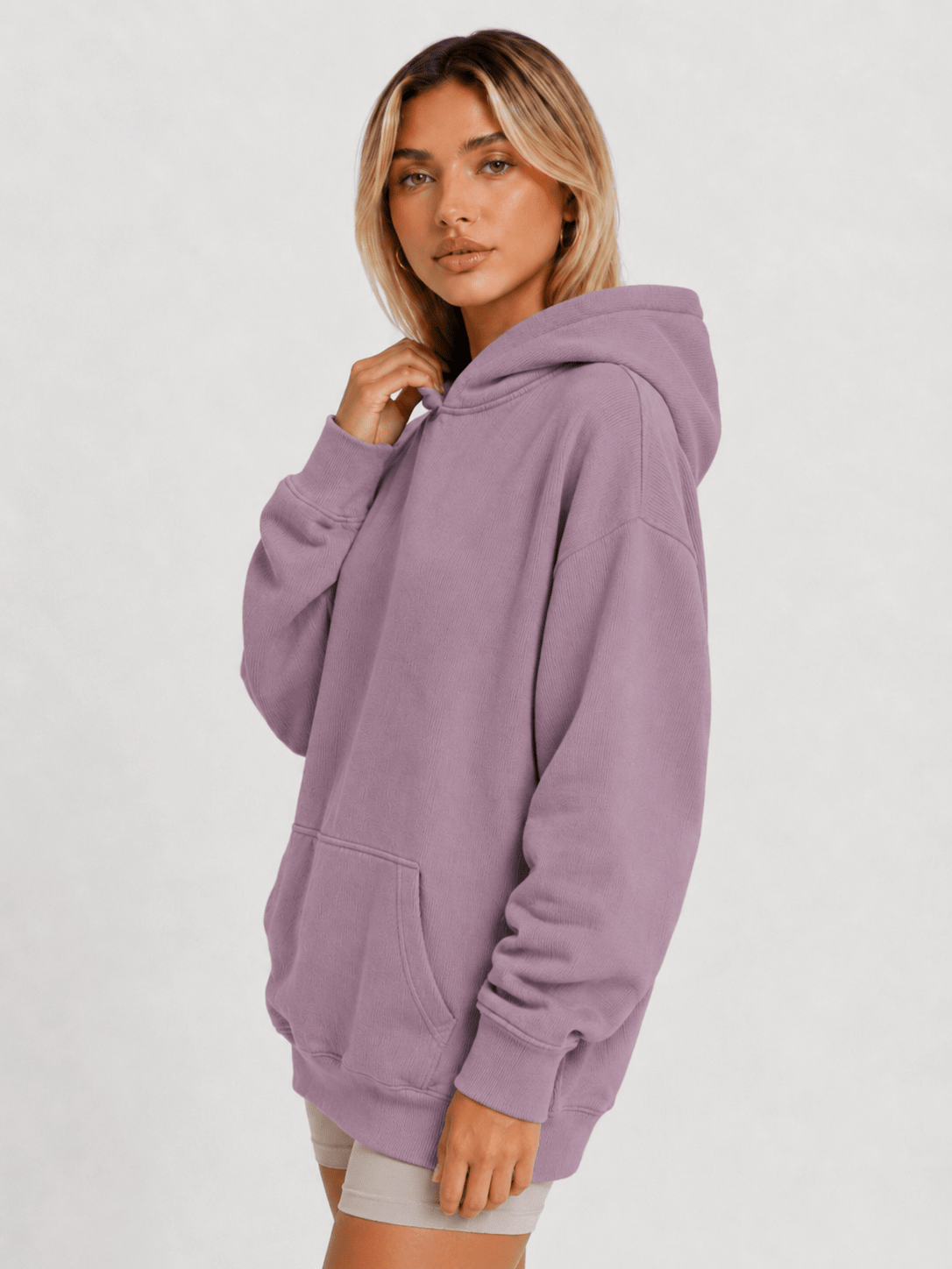 YUCOLEN Women's Oversized Textured Fleece Hoodie Loose Pullover Sweatshirt with Kangaroo Pocket in Light Purple