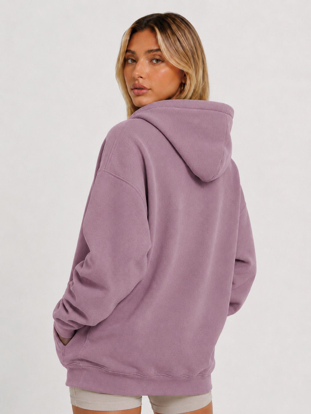 YUCOLEN Women's Oversized Textured Fleece Hoodie Loose Pullover Sweatshirt with Kangaroo Pocket in Light Purple