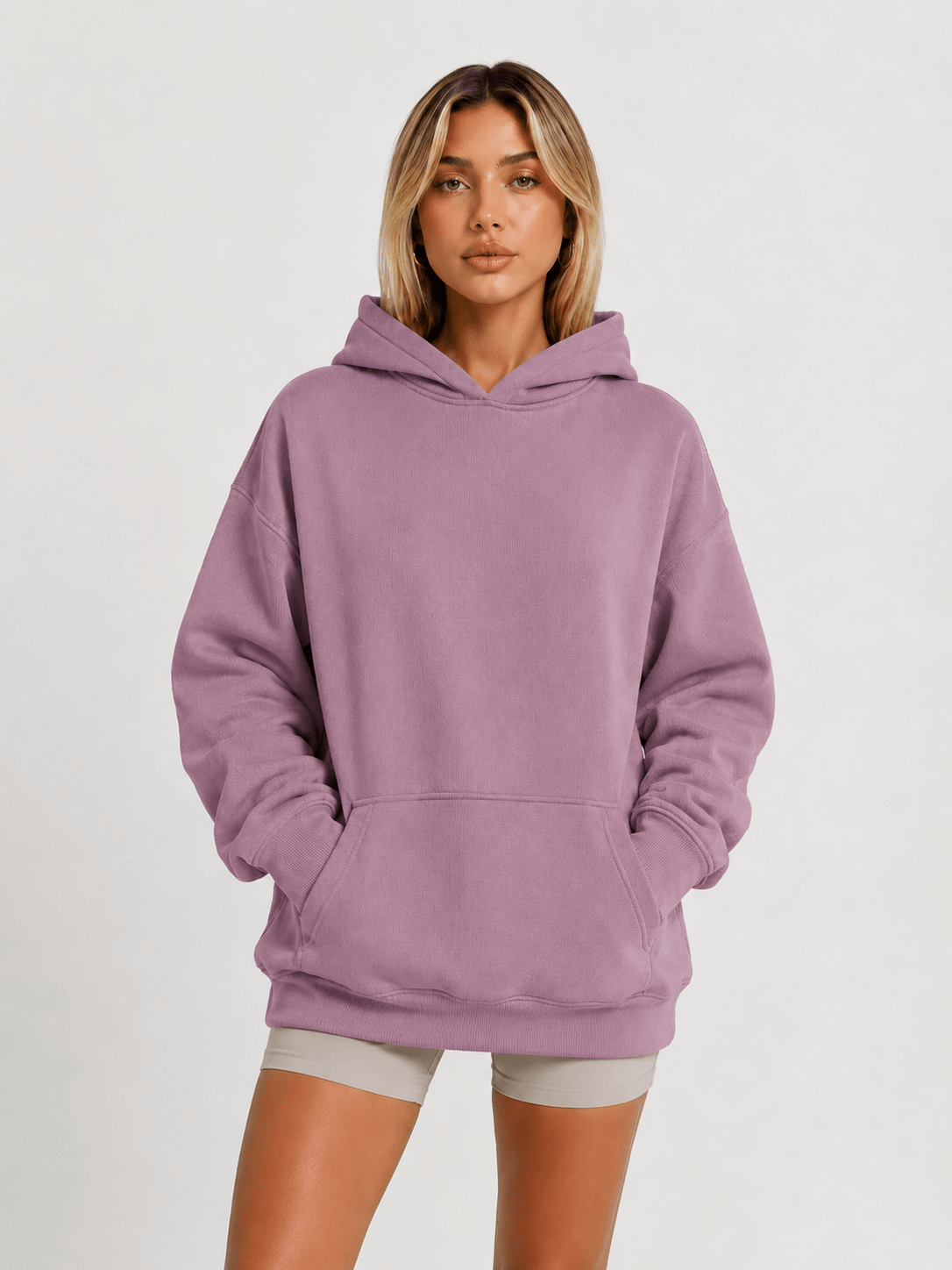 YUCOLEN Women's Oversized Textured Fleece Hoodie Loose Pullover Sweatshirt with Kangaroo Pocket in Light Purple