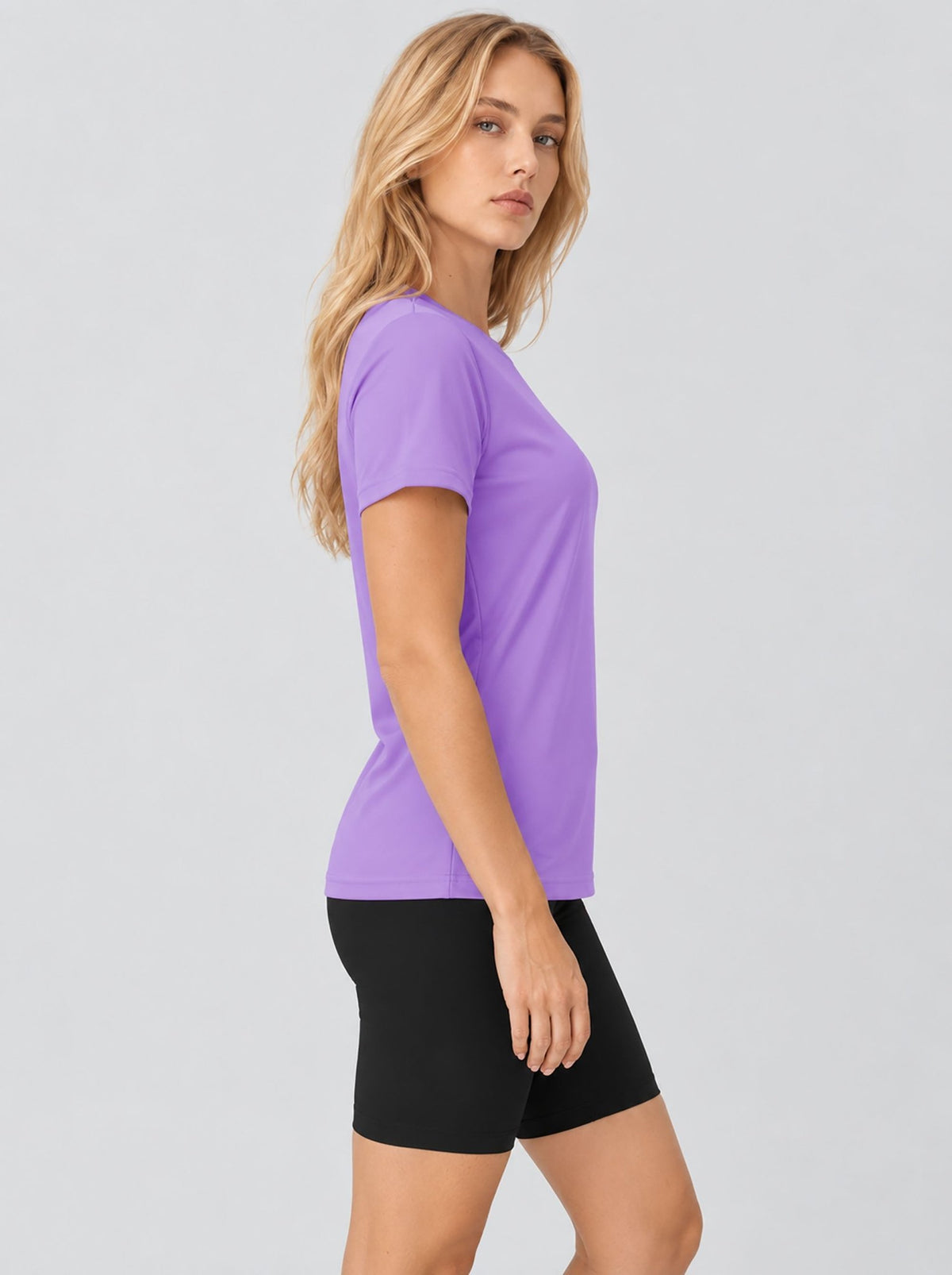 YUCOLEN Womens Quick Dry UPF 50 Athletic Short Sleeve Workout Top in Light Purple