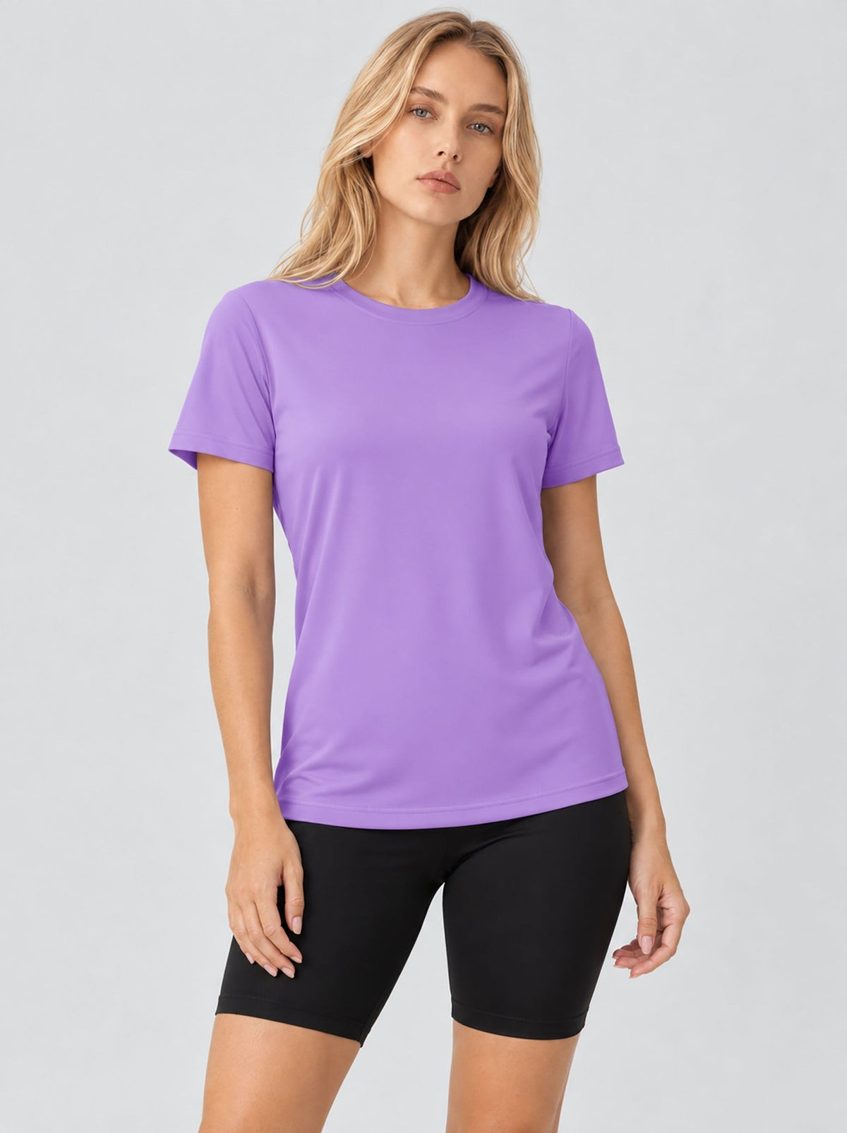 YUCOLEN Womens Quick Dry UPF 50 Athletic Short Sleeve Workout Top in Light Purple