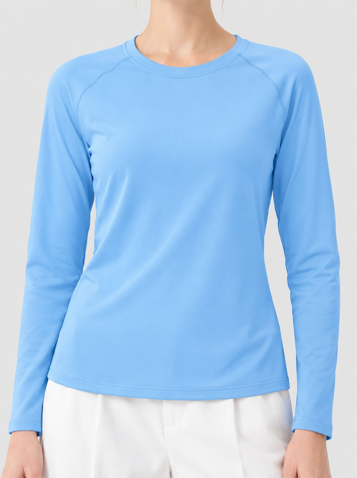 YUCOLEN Women’s Stretch Thermal Long Sleeve Active Top in Light Sky Blue