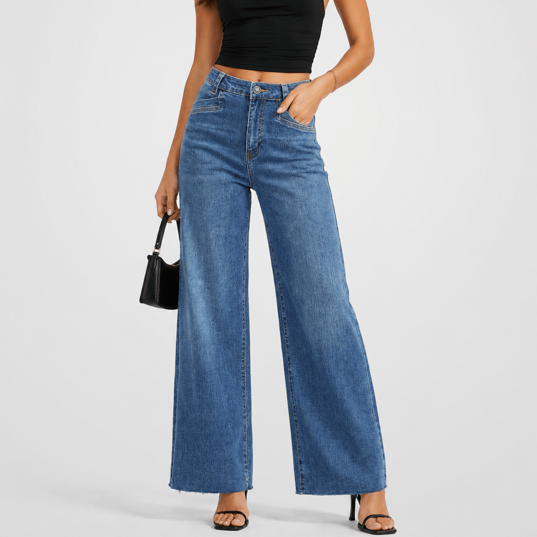 YUCOLEN Women's High Waisted Wide Leg Jeans Stretchy Vintage Loose Denim Pants in Medium Blue