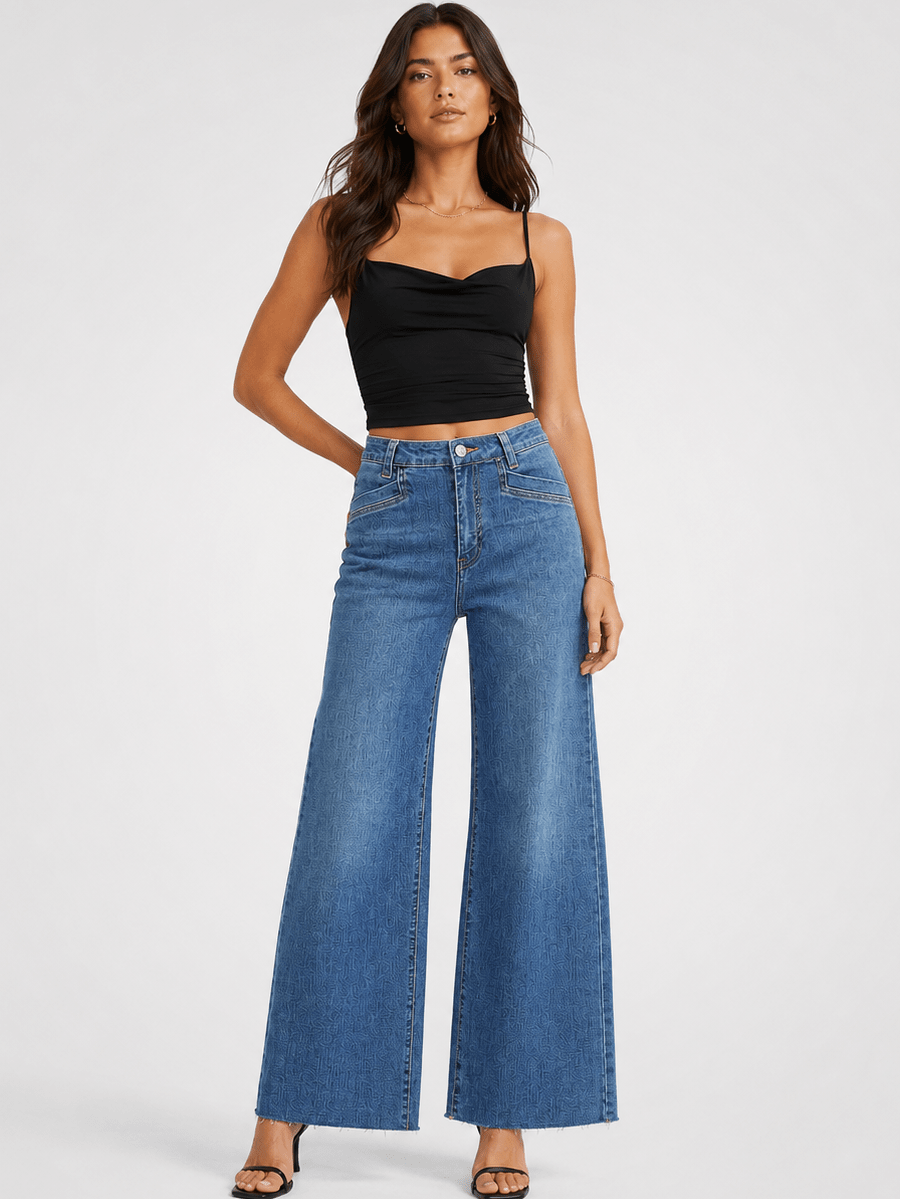 YUCOLEN Women's High Waisted Wide Leg Jeans Stretchy Vintage Loose Denim Pants in Medium Blue