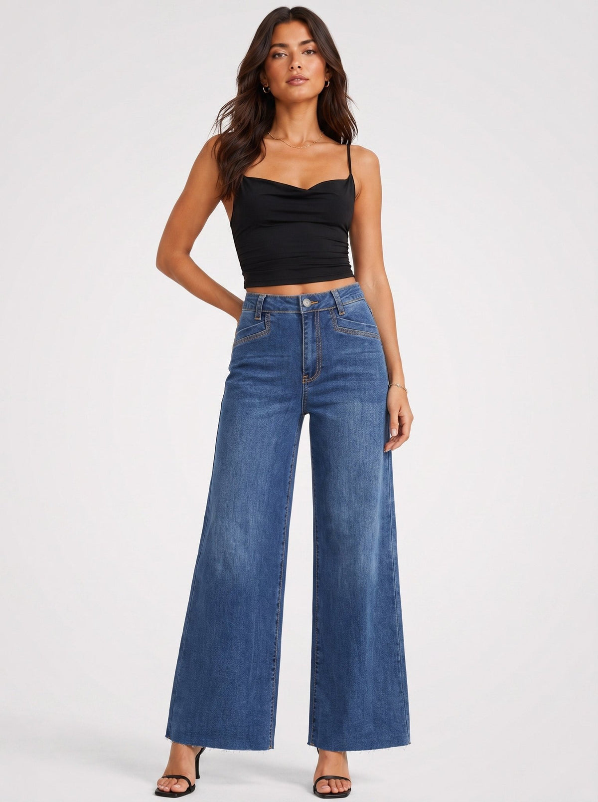 YUCOLEN Women's High Waisted Wide Leg Jeans Stretchy Vintage Loose Denim Pants in Medium Blue