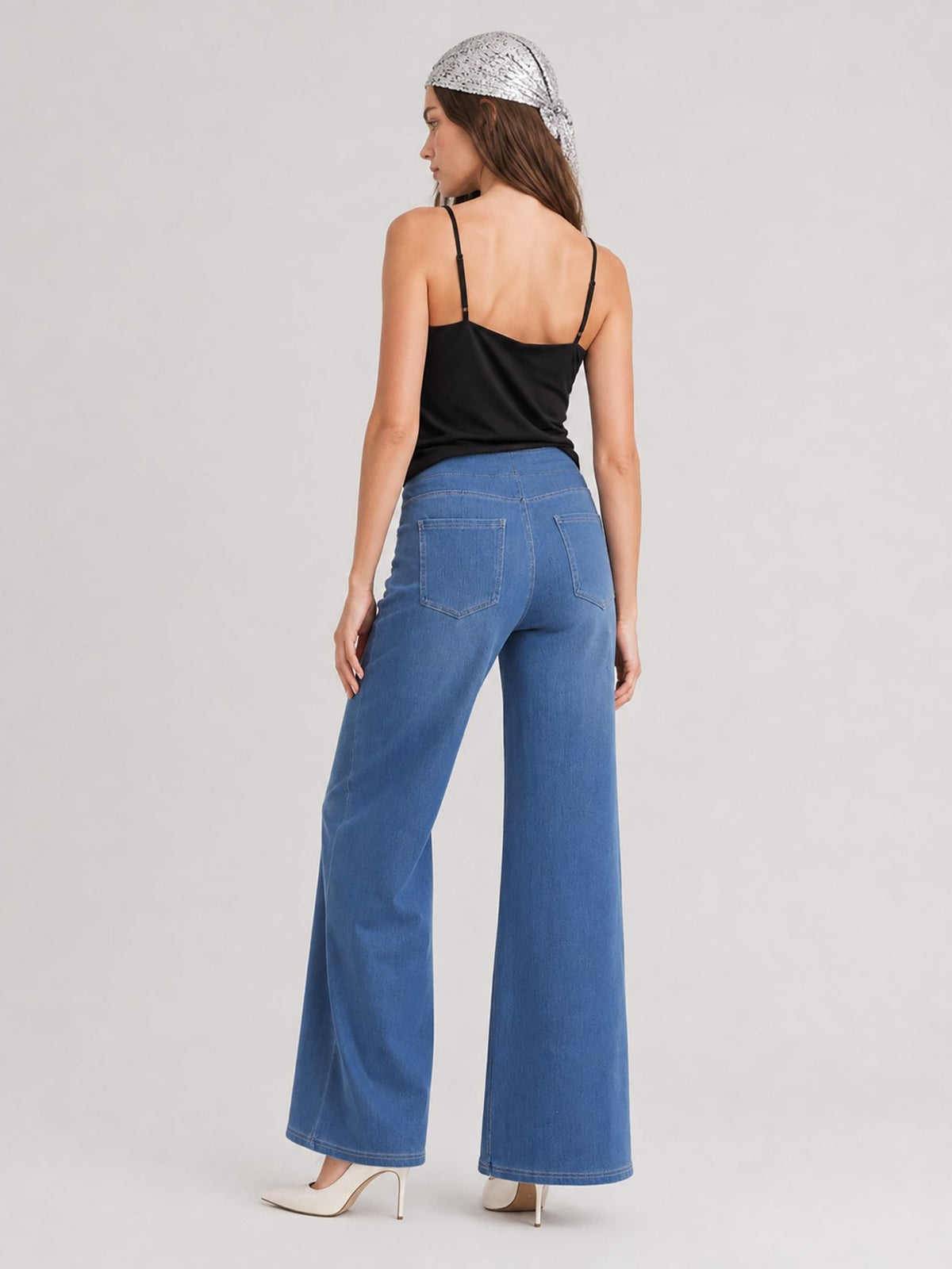 YUCOLEN Women's Wide Leg Jeans Stretchy High Waist Tummy Control Trousers in Medium blue