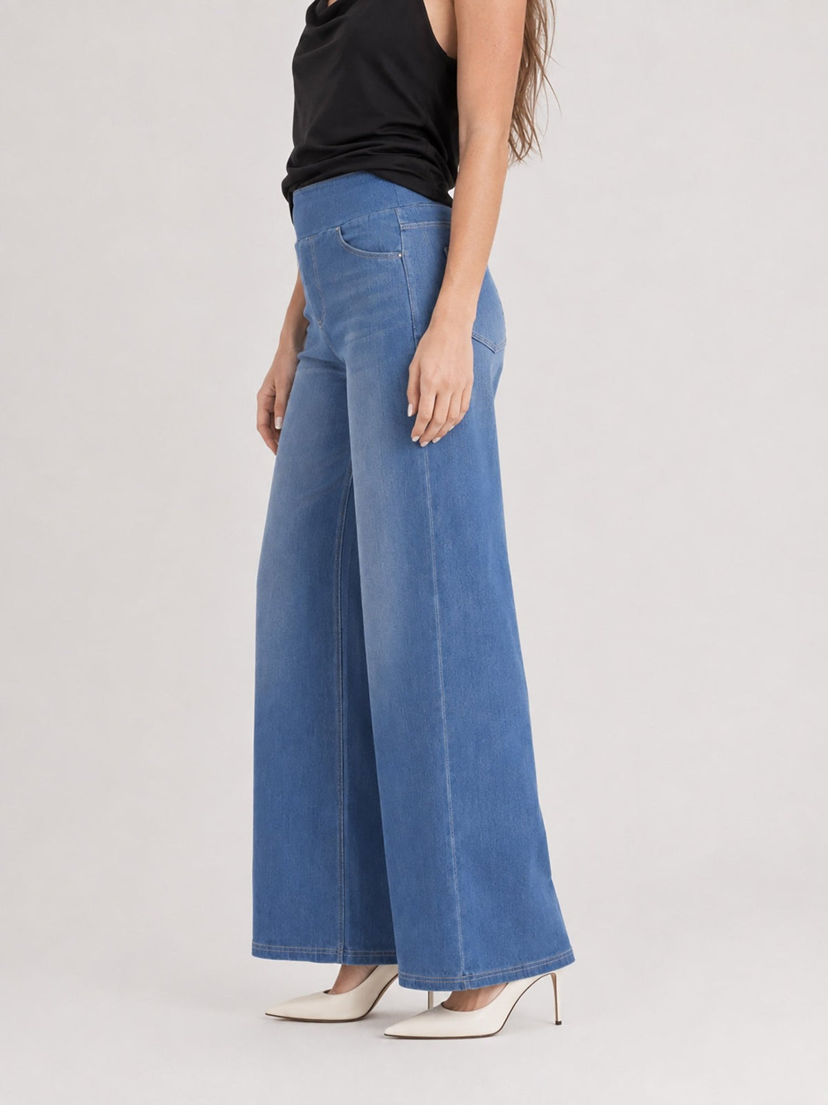 YUCOLEN Women's Wide Leg Jeans Stretchy High Waist Tummy Control Trousers in Medium blue