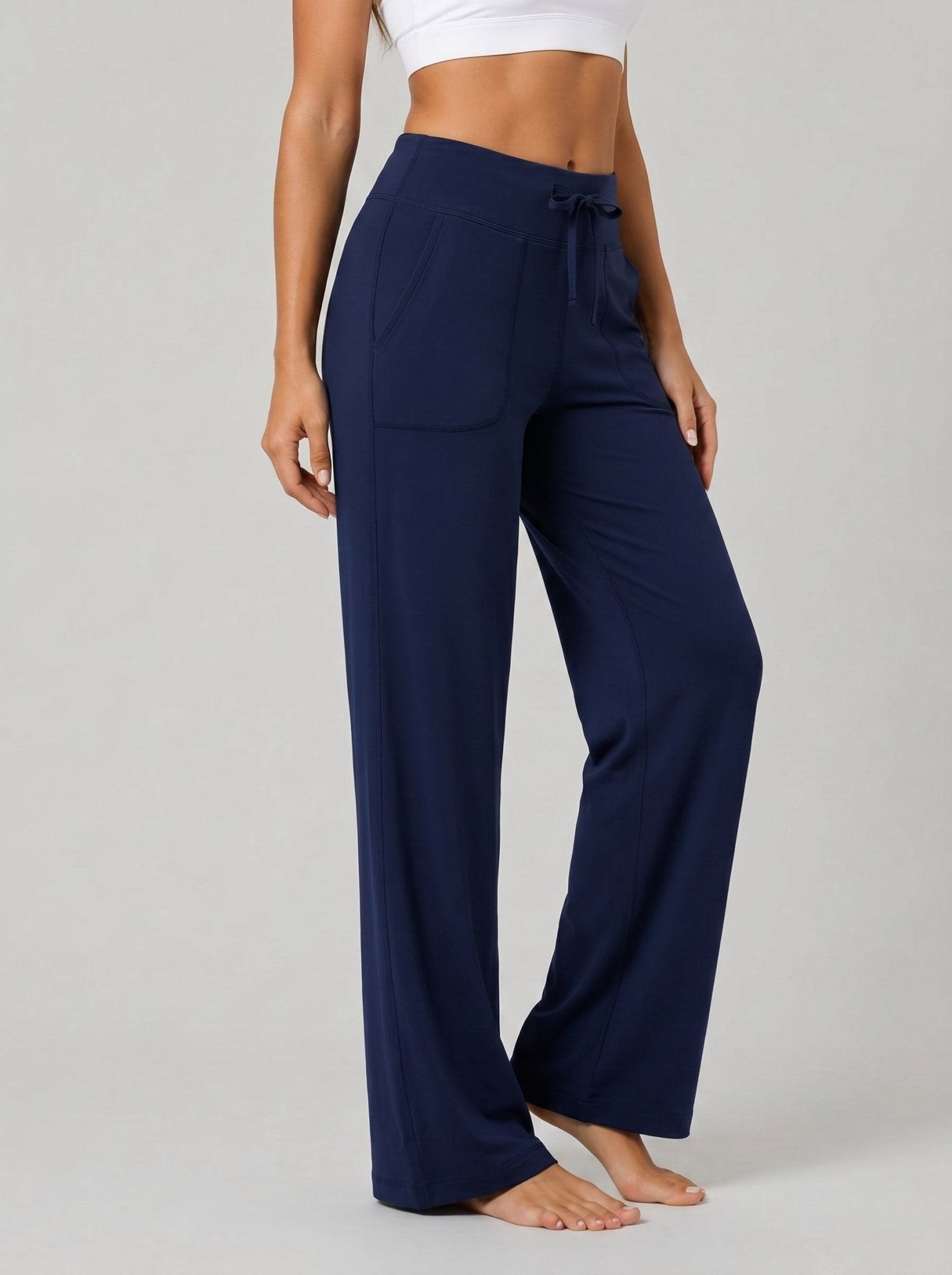 YUCOLEN Women's Straight Leg Yoga Pants High Waisted Performance Trousers with Pockets in Navy blue