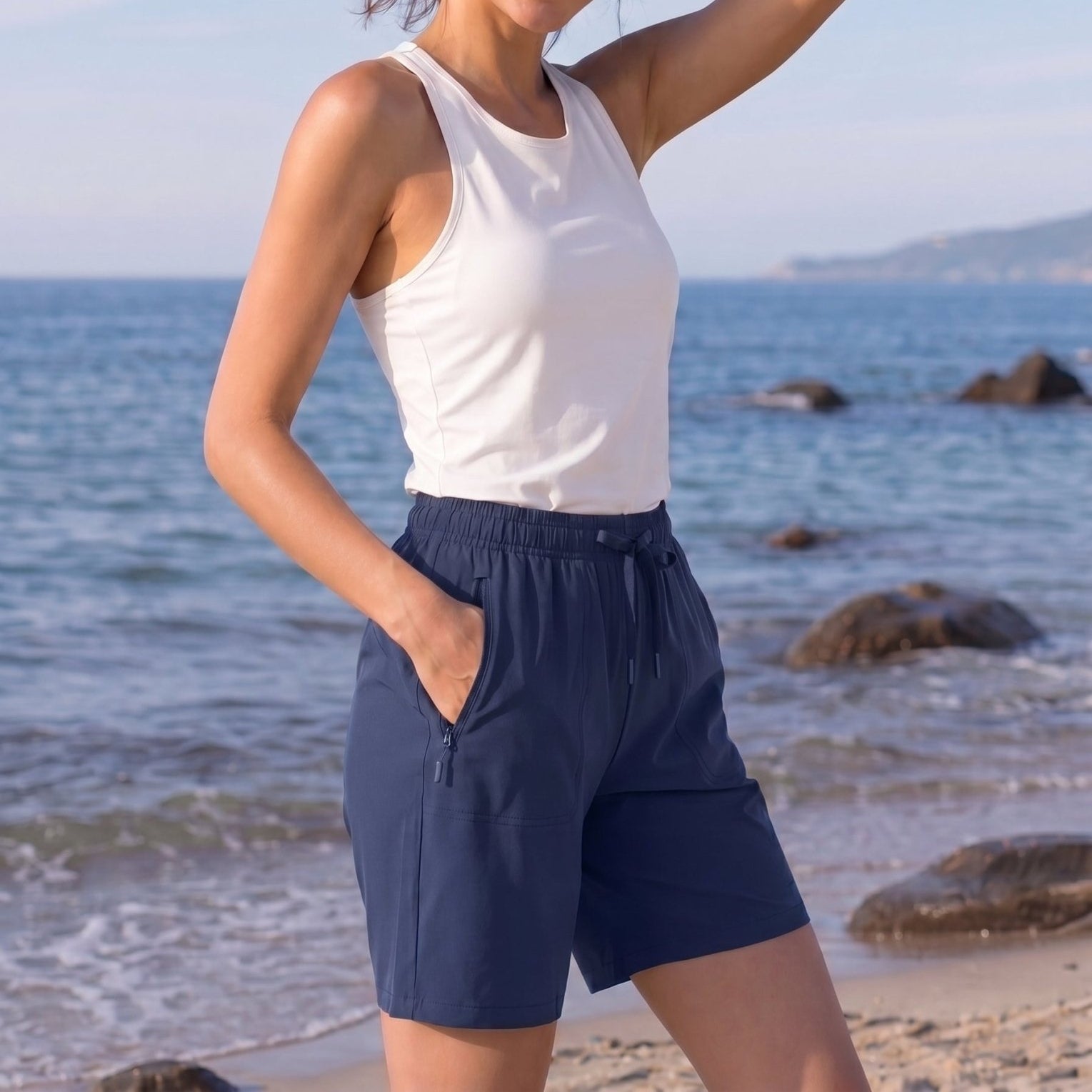 YUCOLEN Women 8 Inch Inseam Hiking Shorts - Water Resistant Quick Dry Golf Shorts with Zipper Pockets in Navy