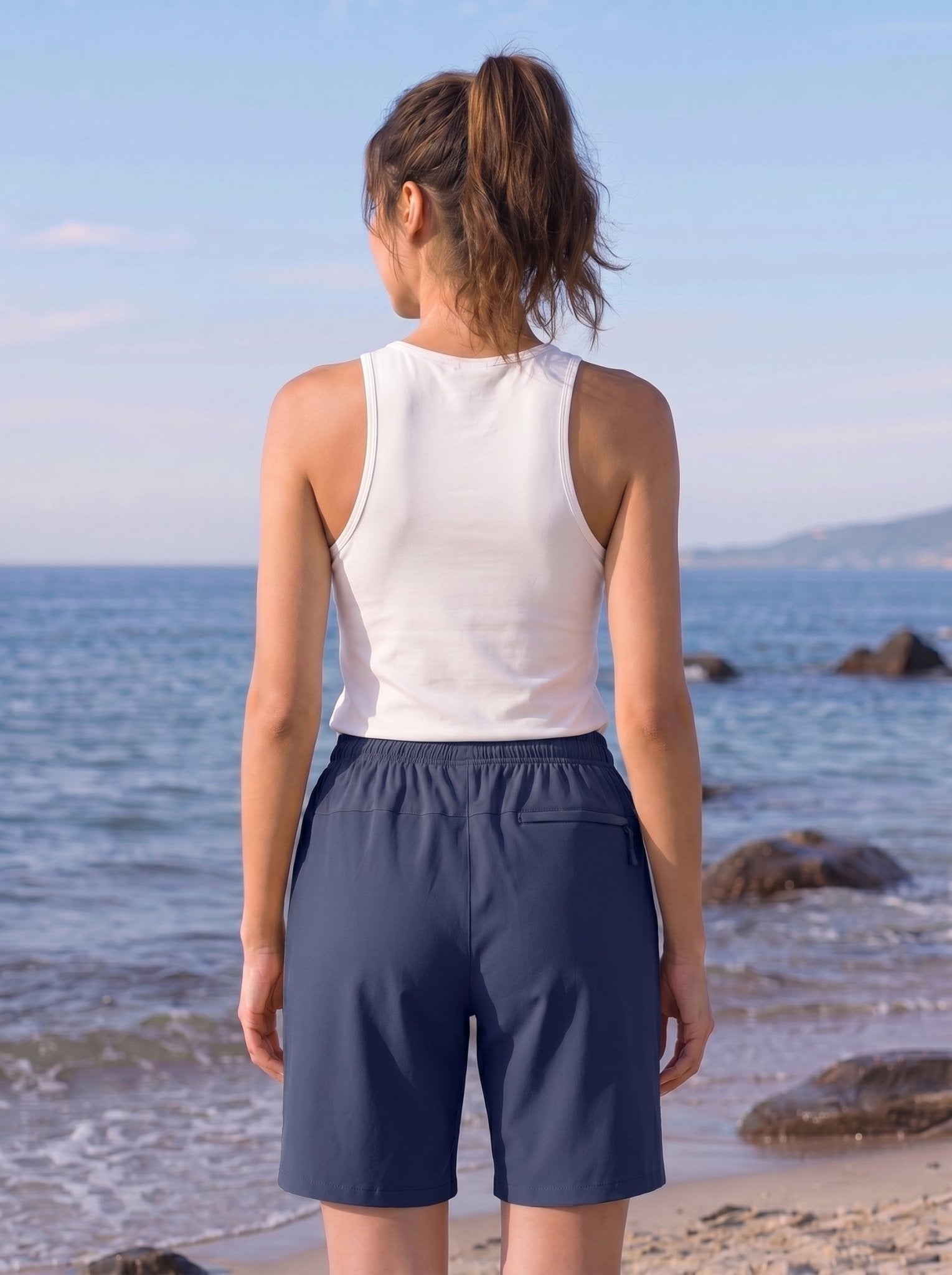 YUCOLEN Women 8 Inch Inseam Hiking Shorts - Water Resistant Quick Dry Golf Shorts with Zipper Pockets in Navy