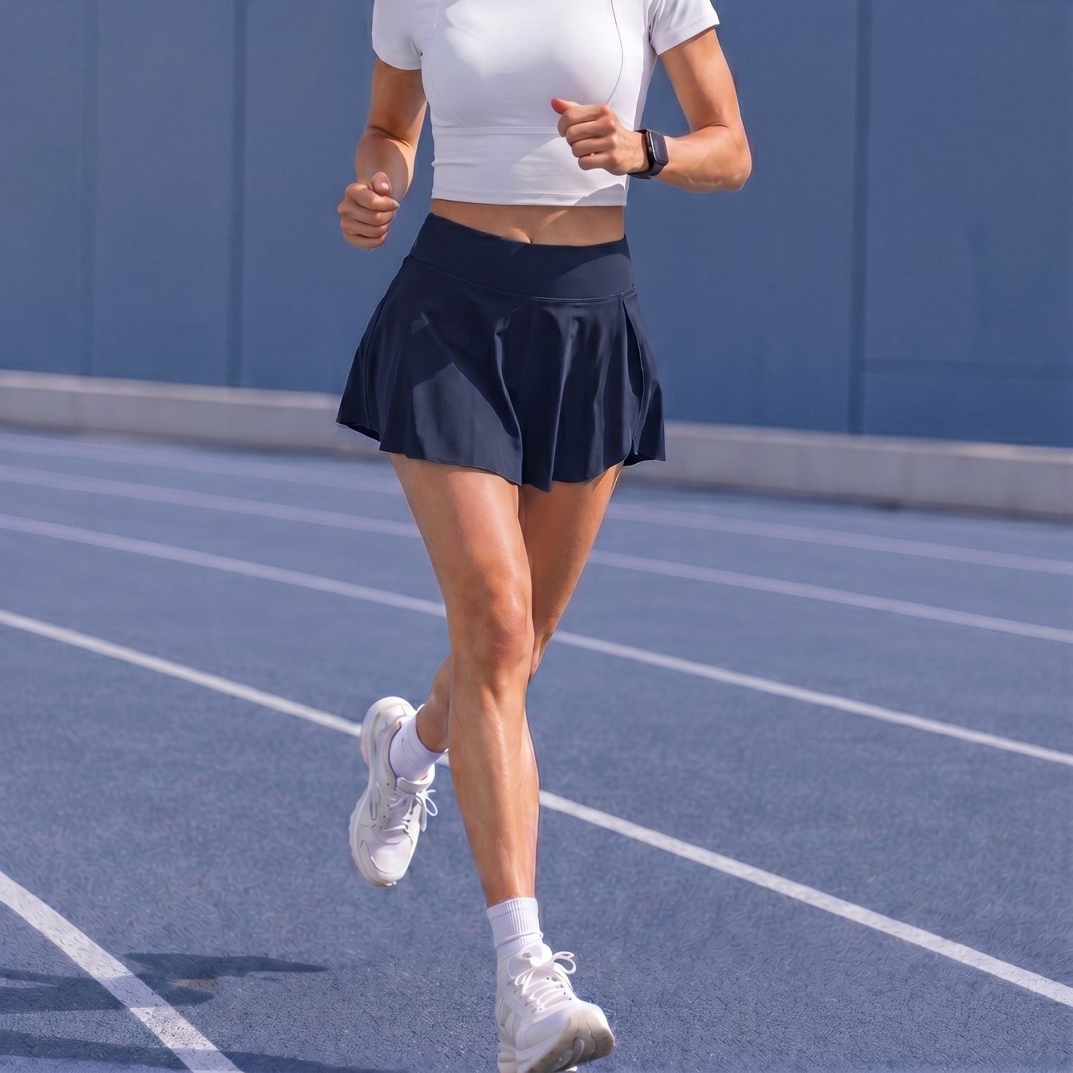 YUCOLEN Women High Waisted Pleated Tennis Skort - Pickleball Golf Skirt with Pockets in Navy