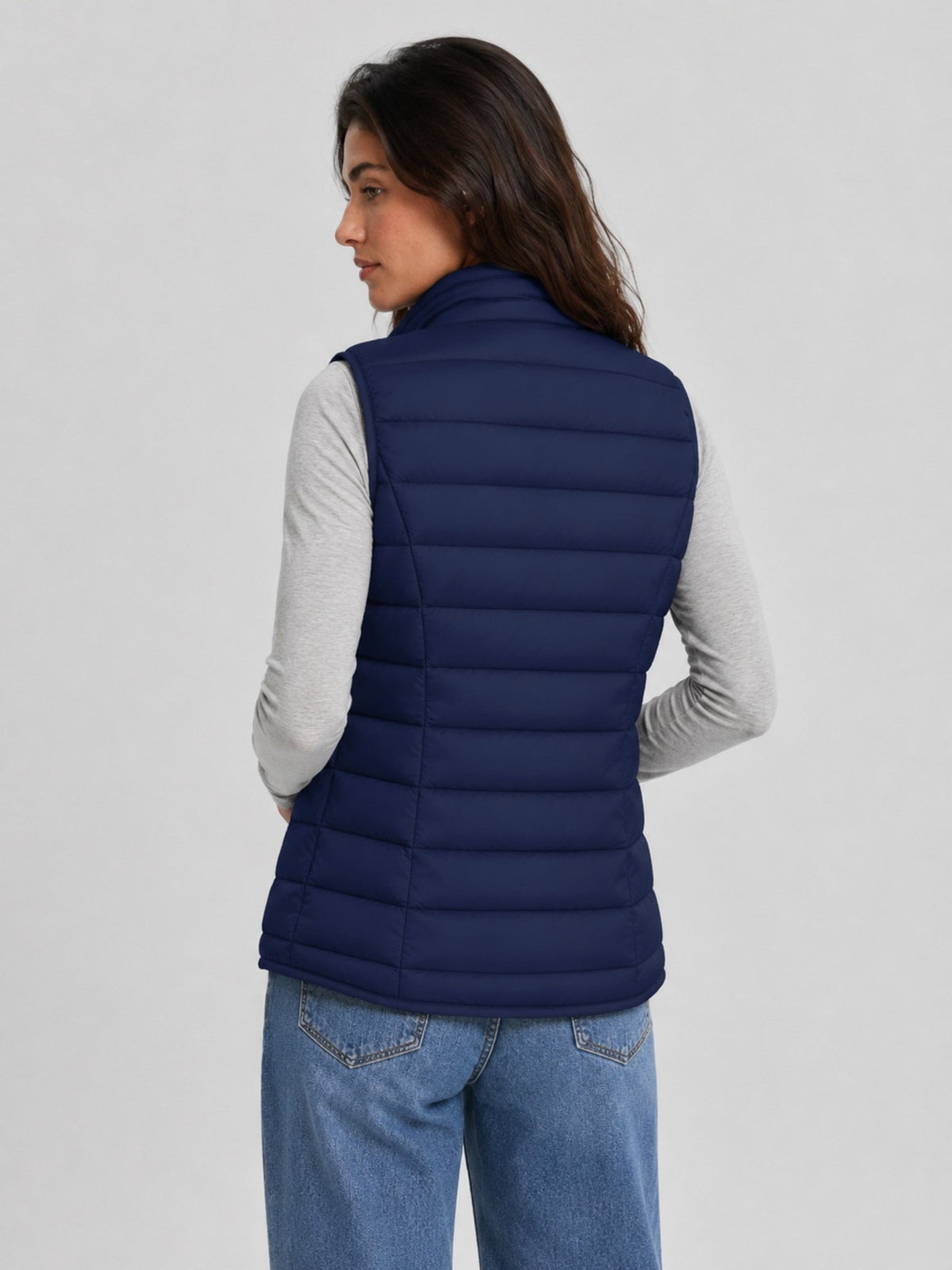 YUCOLEN Women's 270g Lightweight Down Quilted Puffer Vest Windproof Sleeveless Jacket in Navy