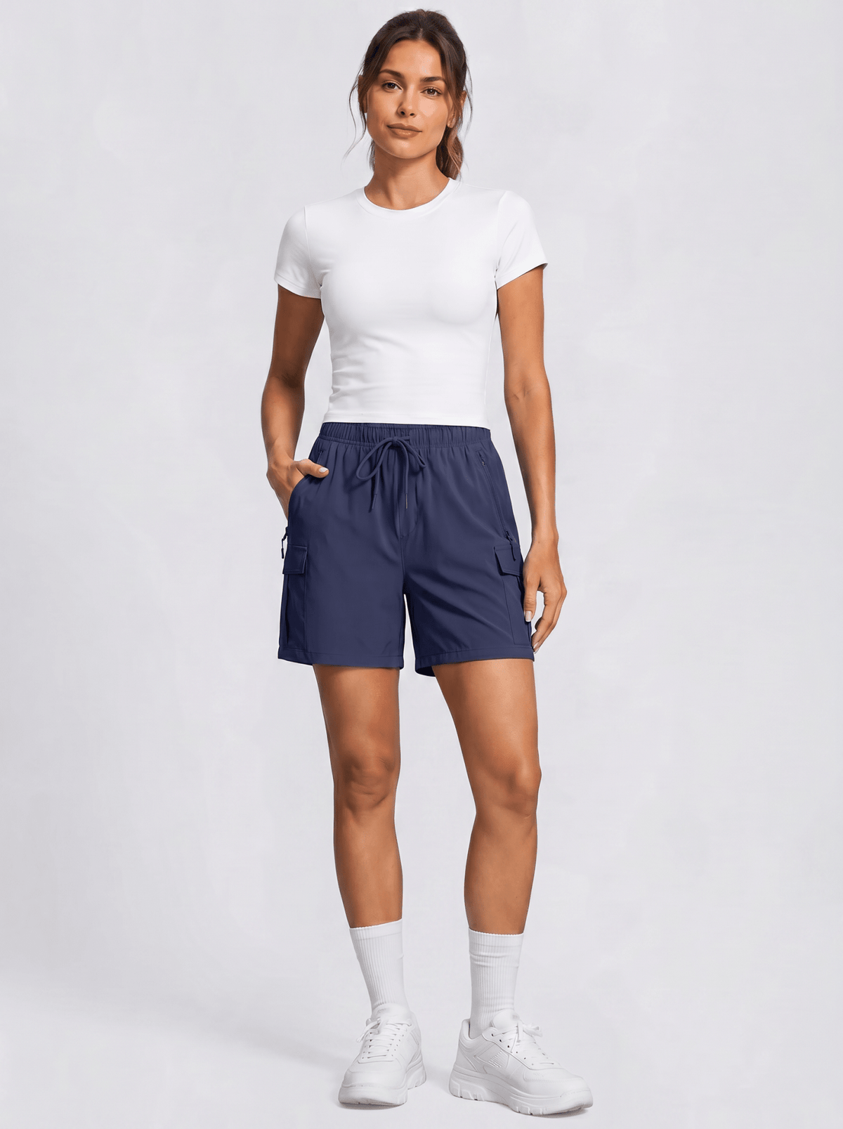 YUCOLEN Women's 5 Inch Quick Dry Hiking Cargo Shorts UPF 50 Plus Lightweight Athletic Shorts in Navy
