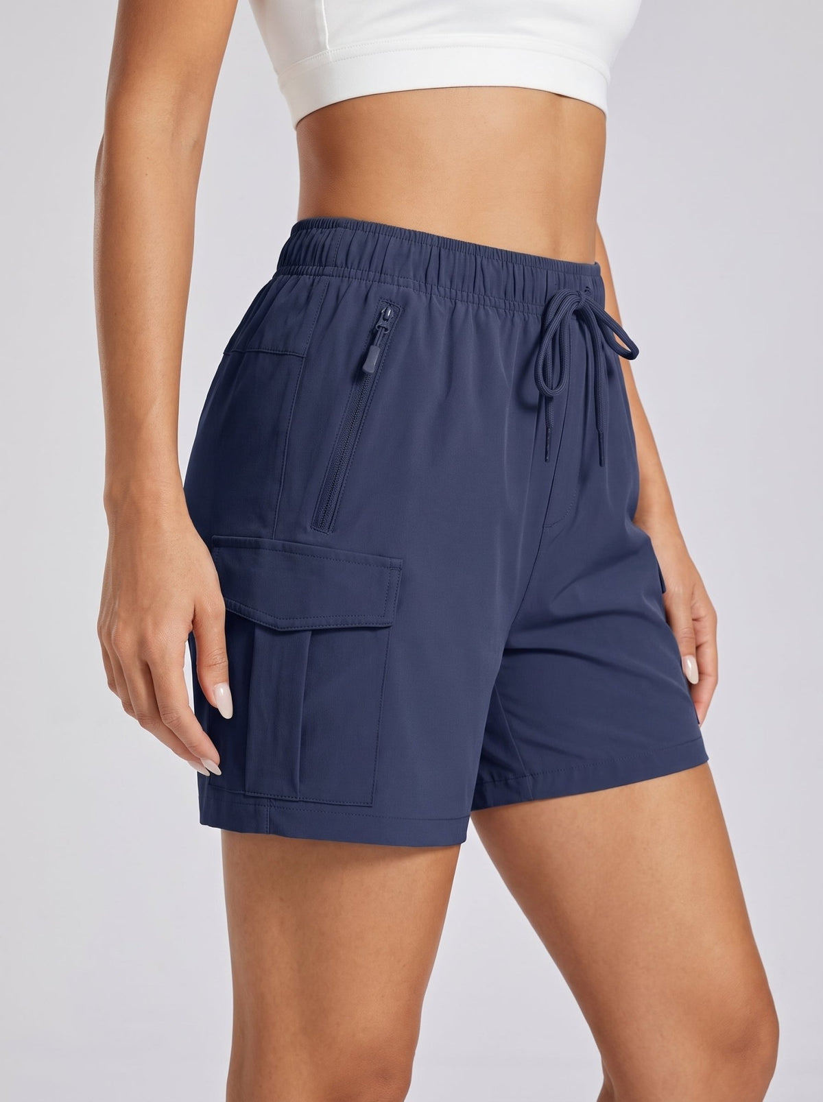 YUCOLEN Women's 5 Inch Quick Dry Hiking Cargo Shorts UPF 50 Plus Lightweight Athletic Shorts in Navy