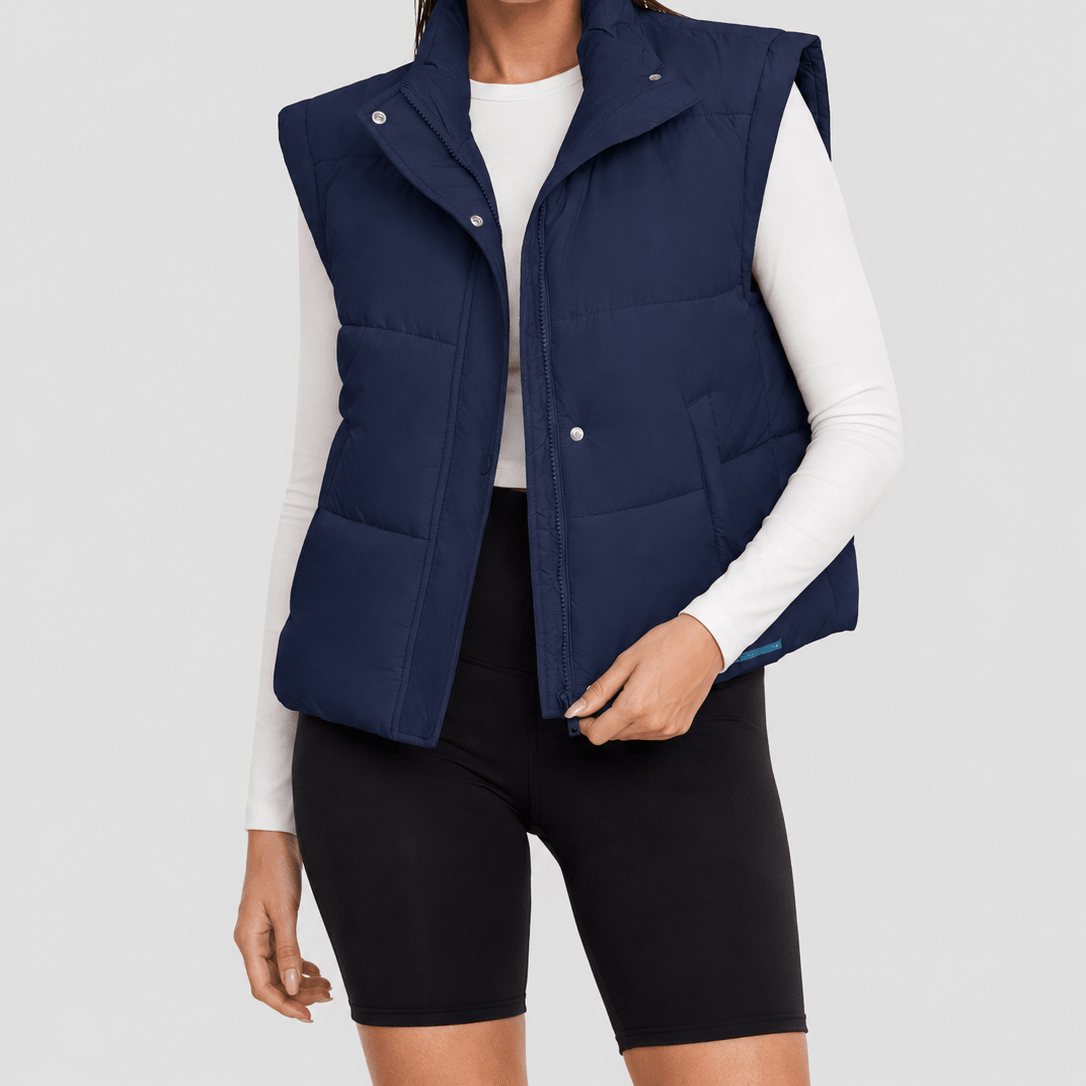 YUCOLEN Women's Cropped Puffer Vest Lightweight Windproof Insulated Gilet with Pockets in Navy
