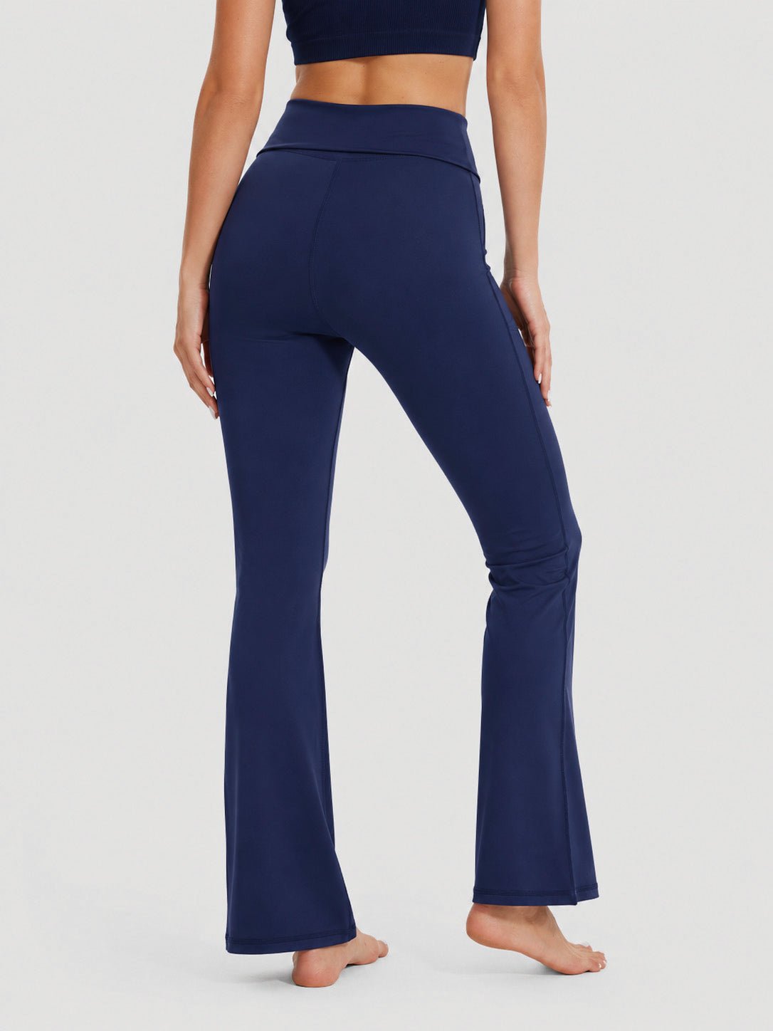 YUCOLEN Women's Flare Yoga Pants Foldover High Waist Bootcut Leggings with Pockets in Navy