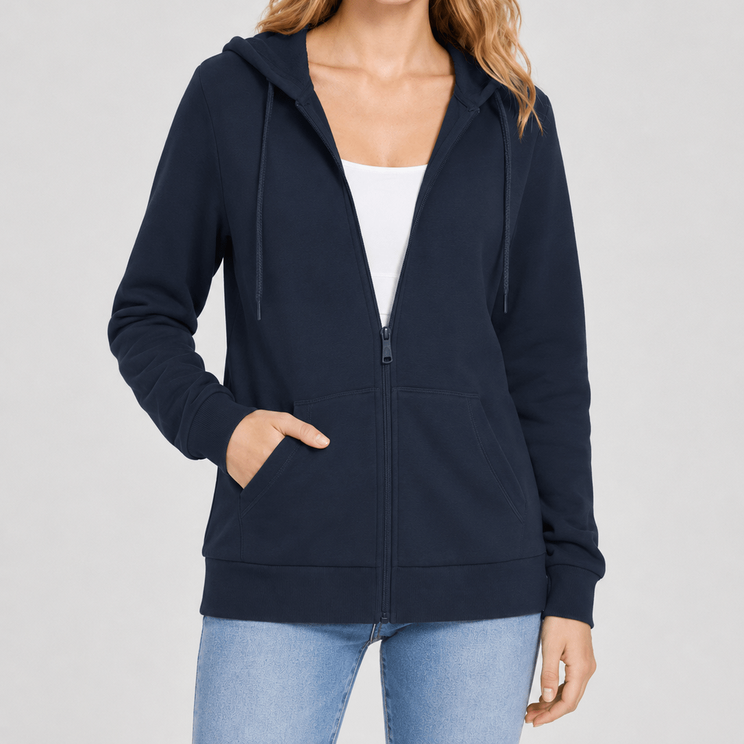 YUCOLEN Women's Fleece Lined Zip Up Hoodie Lightweight Athletic Hooded Sweatshirt in Navy