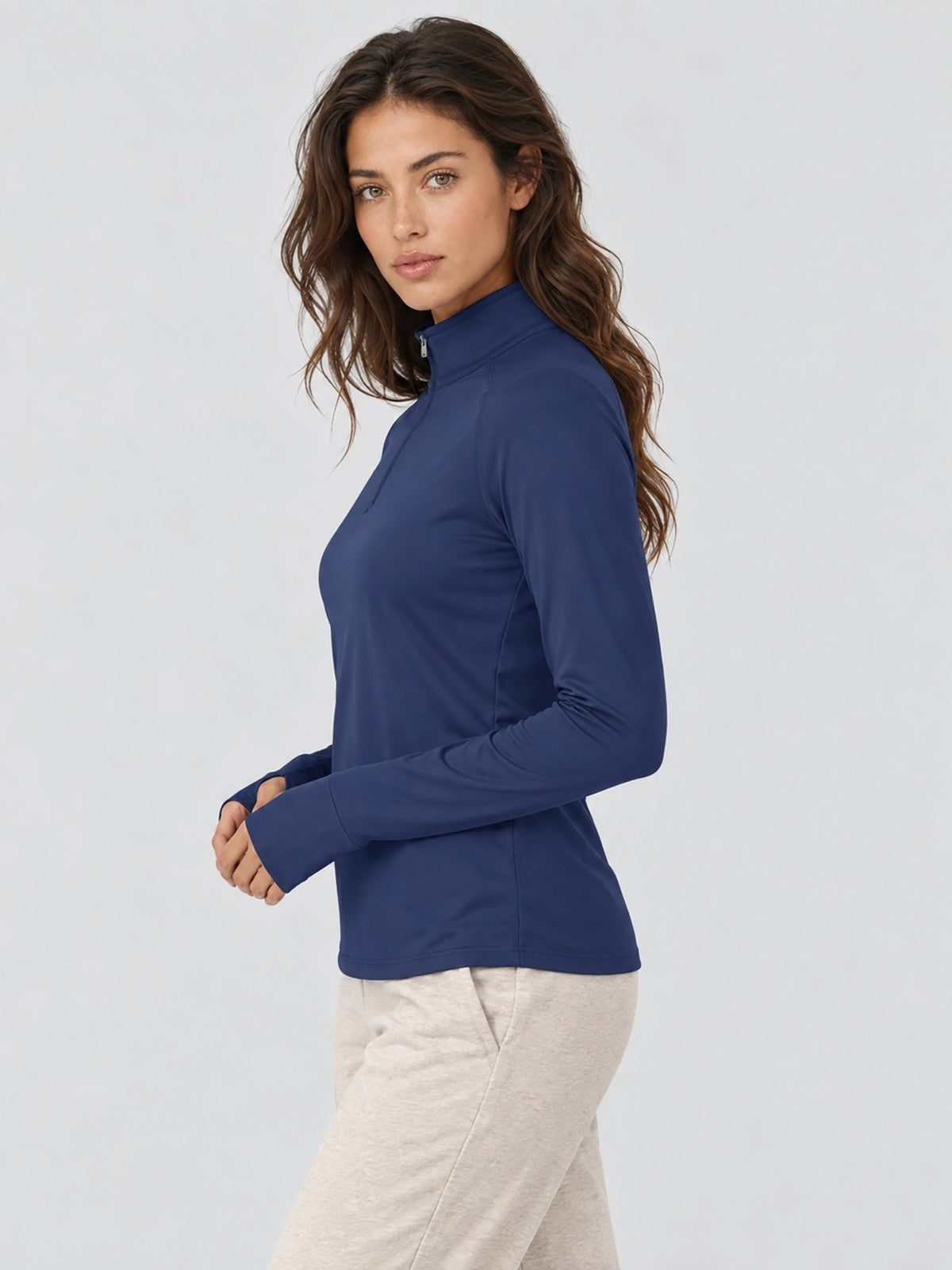 YUCOLEN Women's Fleece Quarter Zip Pullover for Running & Golf in Navy