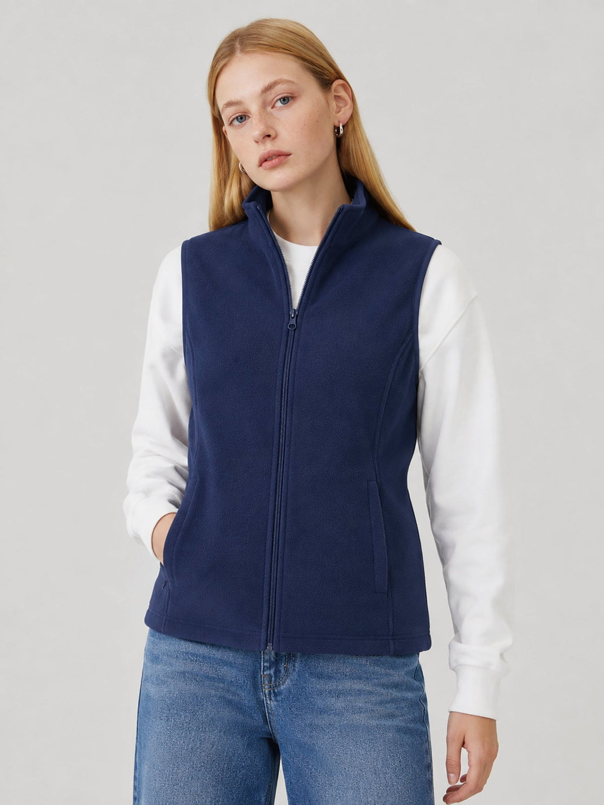 YUCOLEN Women's Full Zip Fleece Vest Anti-Static Sleeveless Jacket with Pockets in Navy
