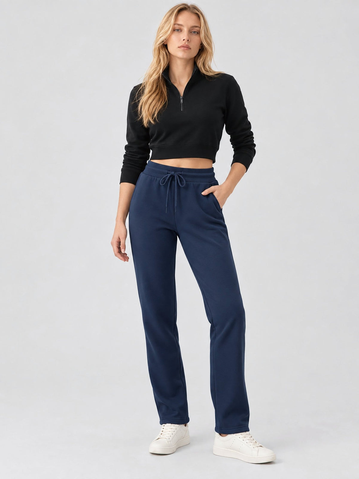 YUCOLEN Women's Heavyweight Water Resistant Sherpa Lined Sweatpants for Winter Snow in Navy