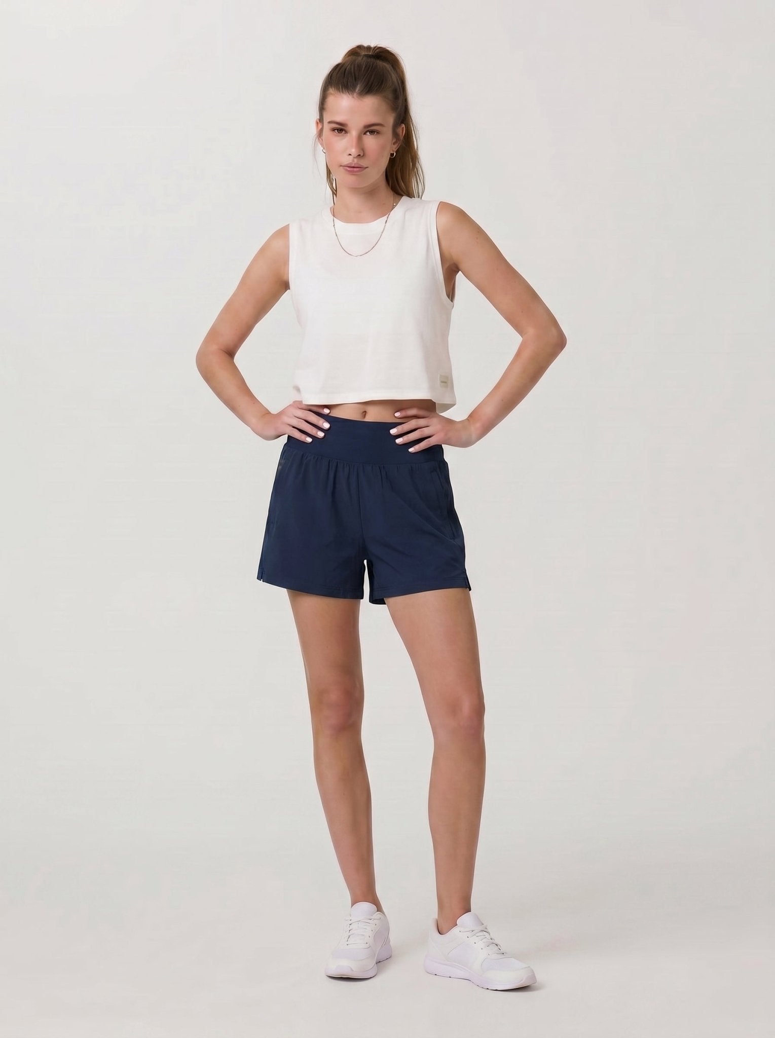 YUCOLEN Women's High Waisted Lightweight Running Shorts - Stretch Workout Shorts in Navy