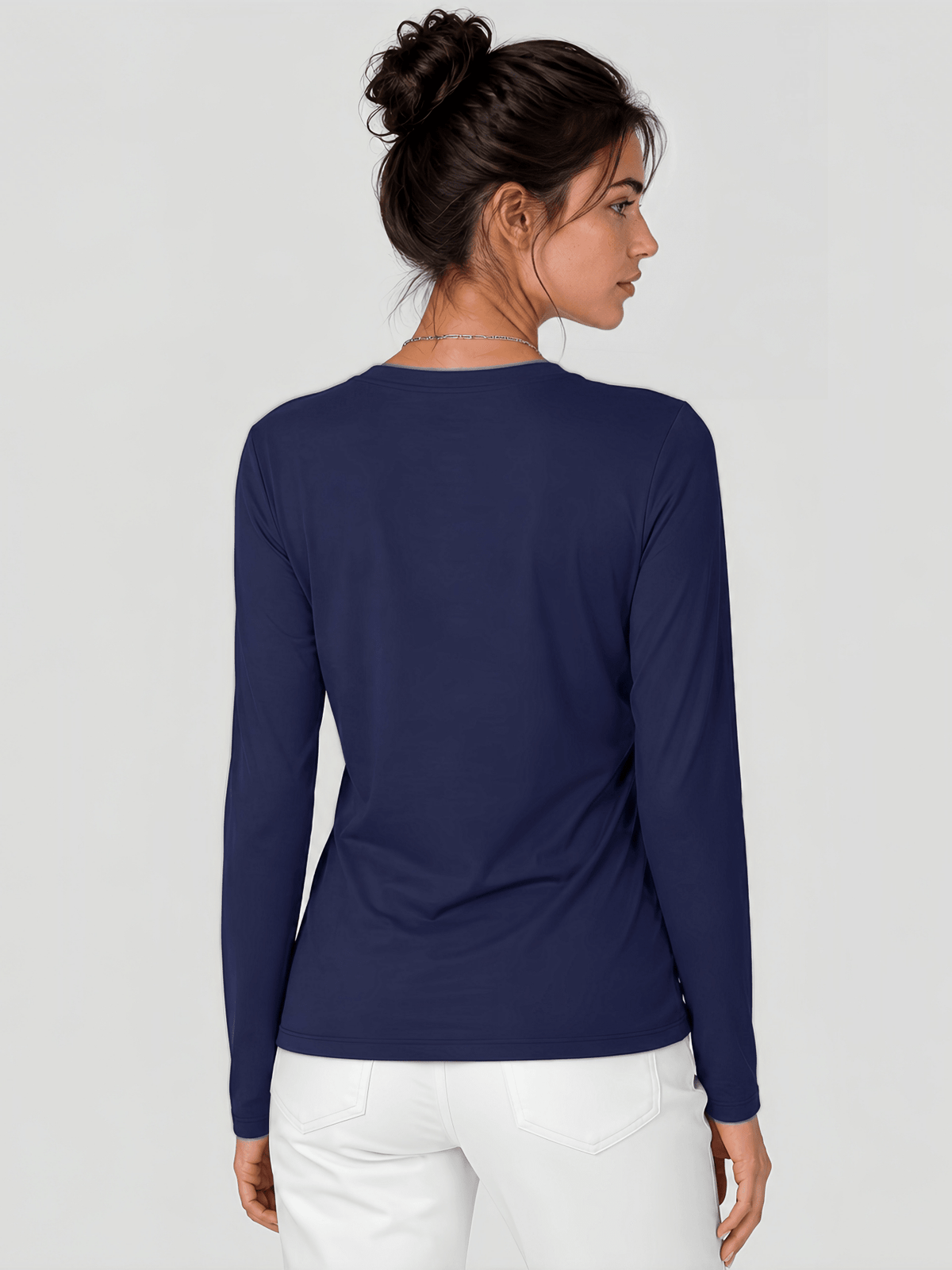YUCOLEN Women's Long Sleeve Crew Neck Shirt Soft Tri-blend Cotton Performance Tee in Navy
