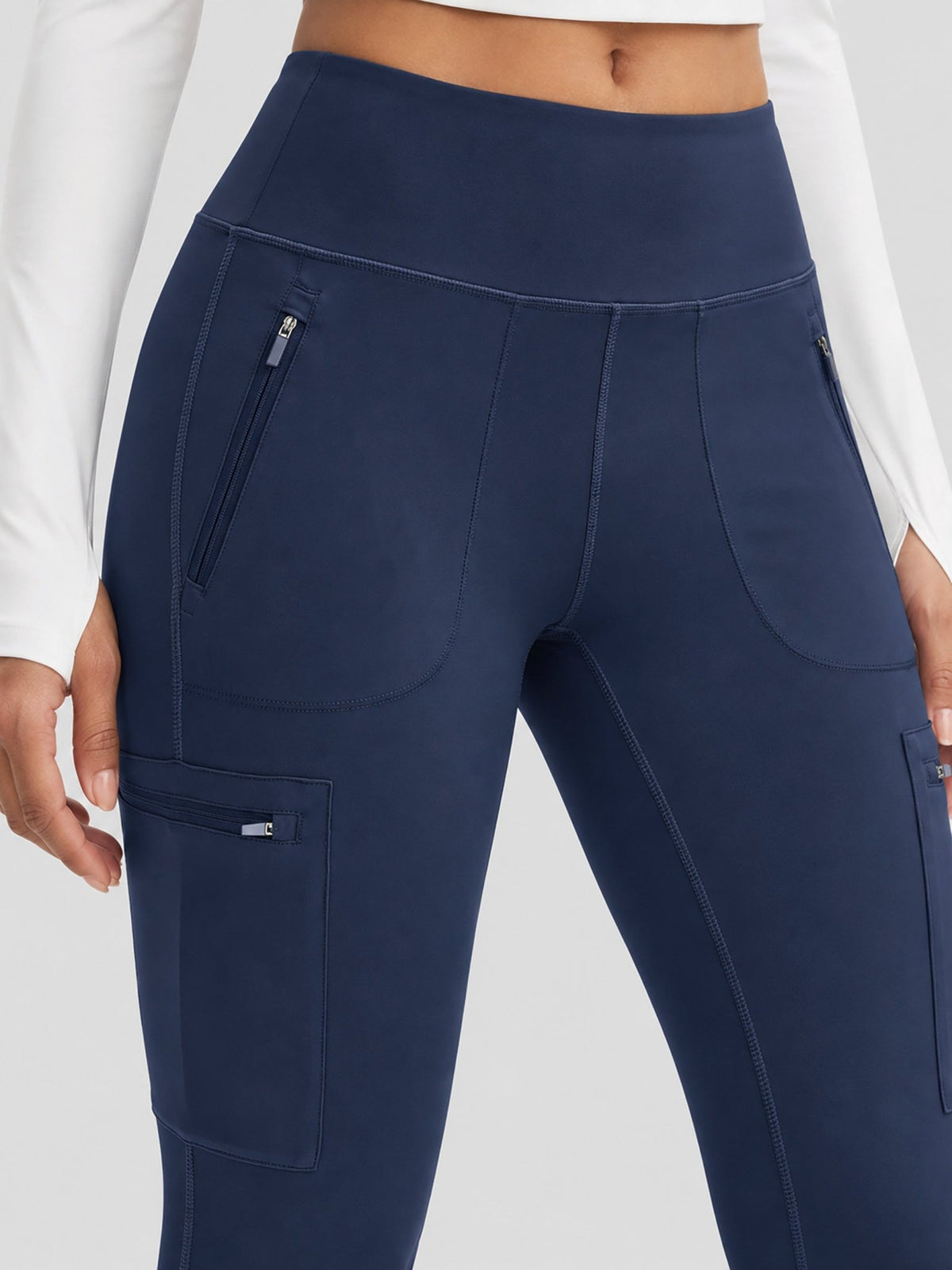 YUCOLEN Women's Outdoor Stretch Leggings with High Waist and Pockets in Navy