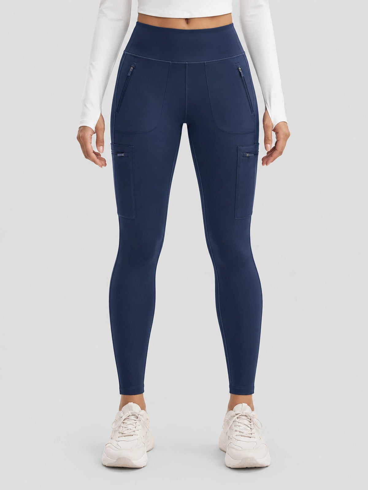YUCOLEN Women's Outdoor Stretch Leggings with High Waist and Pockets in Navy