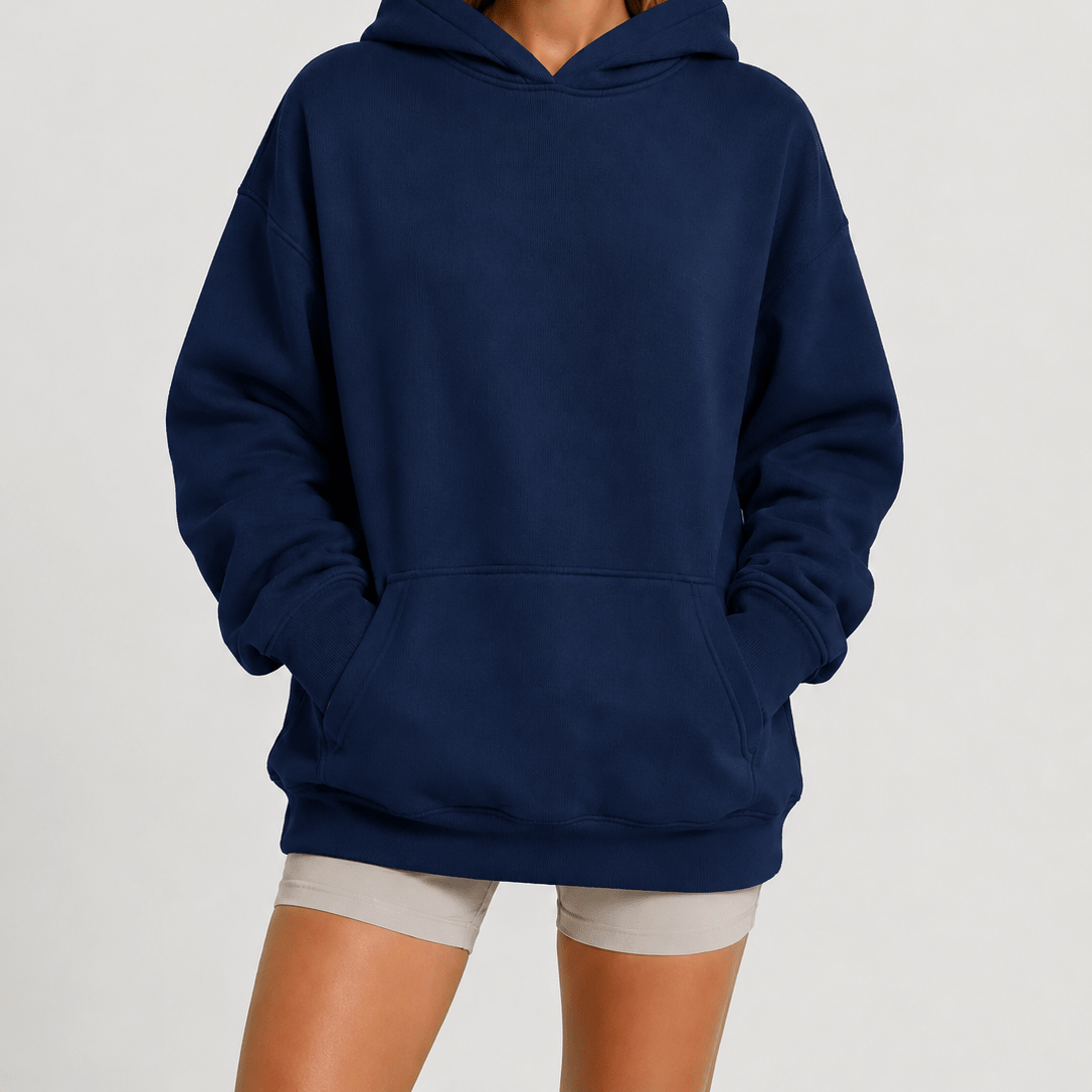 YUCOLEN Women's Oversized Textured Fleece Hoodie Loose Pullover Sweatshirt with Kangaroo Pocket in Navy