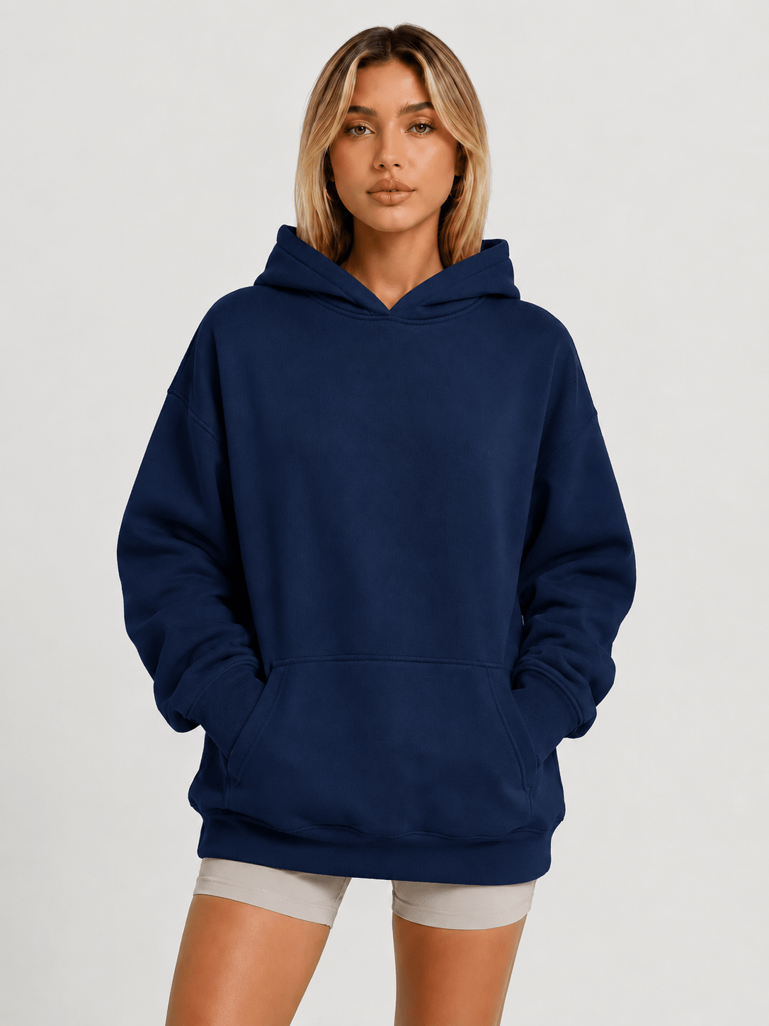 YUCOLEN Women's Oversized Textured Fleece Hoodie Loose Pullover Sweatshirt with Kangaroo Pocket in Navy