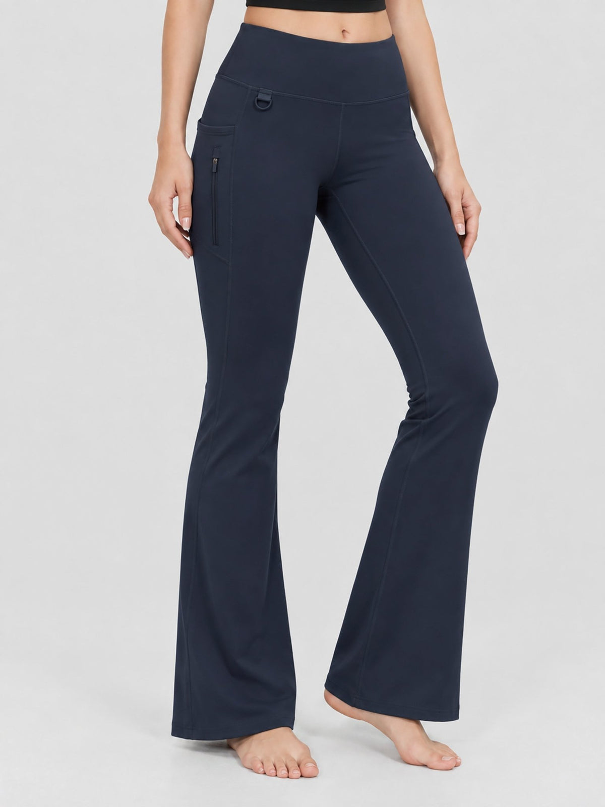 YUCOLEN Women's Thermal Water Resistant Fleece Lined Flare Leggings with 3 Pockets in Navy