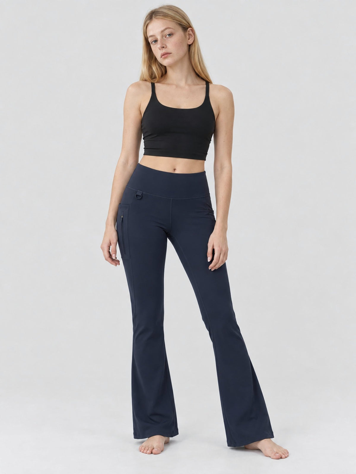 YUCOLEN Women's Thermal Water Resistant Fleece Lined Flare Leggings with 3 Pockets in Navy