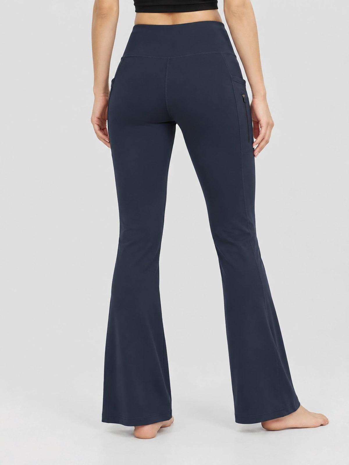 YUCOLEN Women's Thermal Water Resistant Fleece Lined Flare Leggings with 3 Pockets in Navy