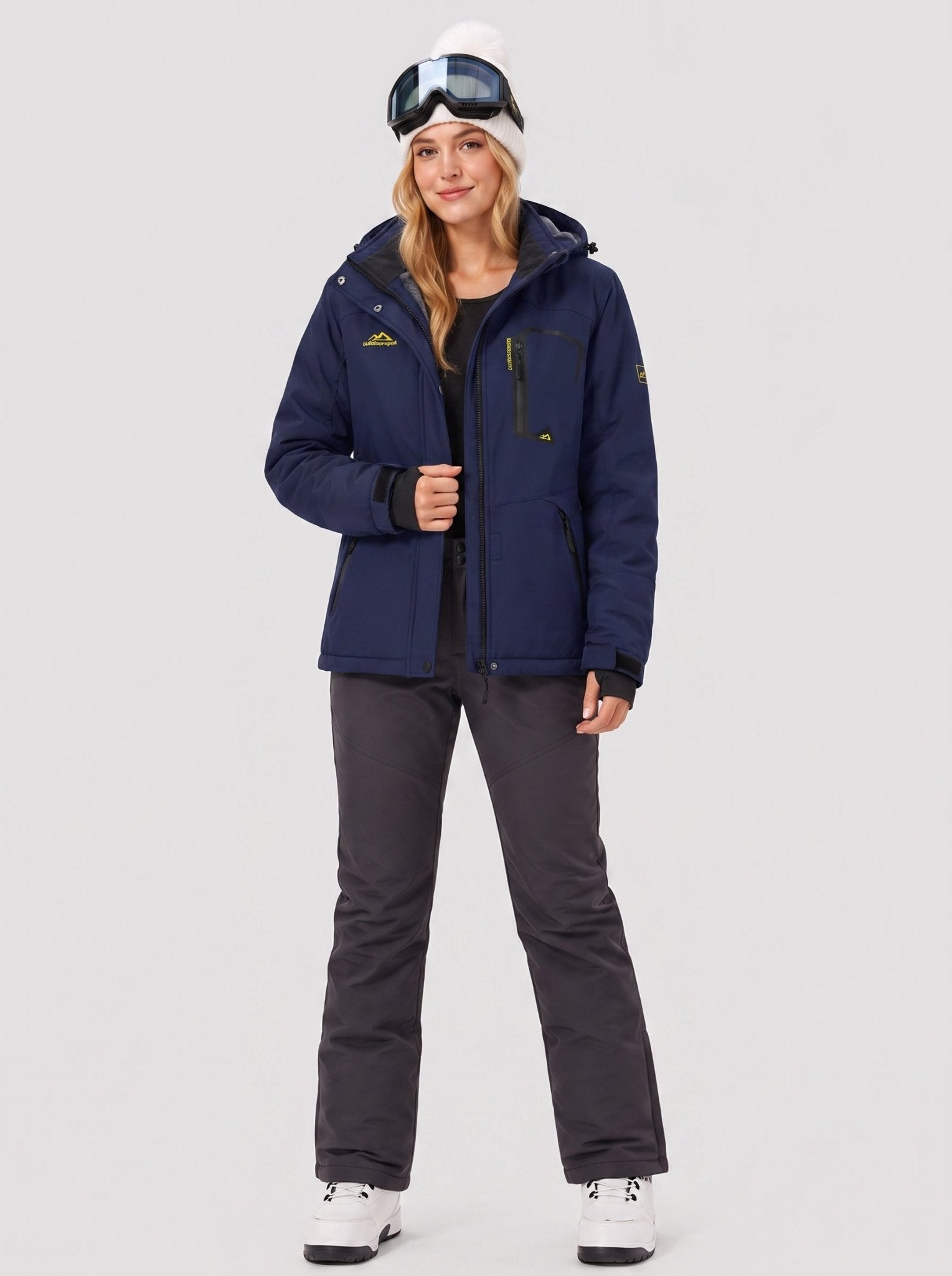 YUCOLEN Women's Waterproof Ski Jacket Fleece Lined Insulated Snow Coat with Detachable Hood in Navy