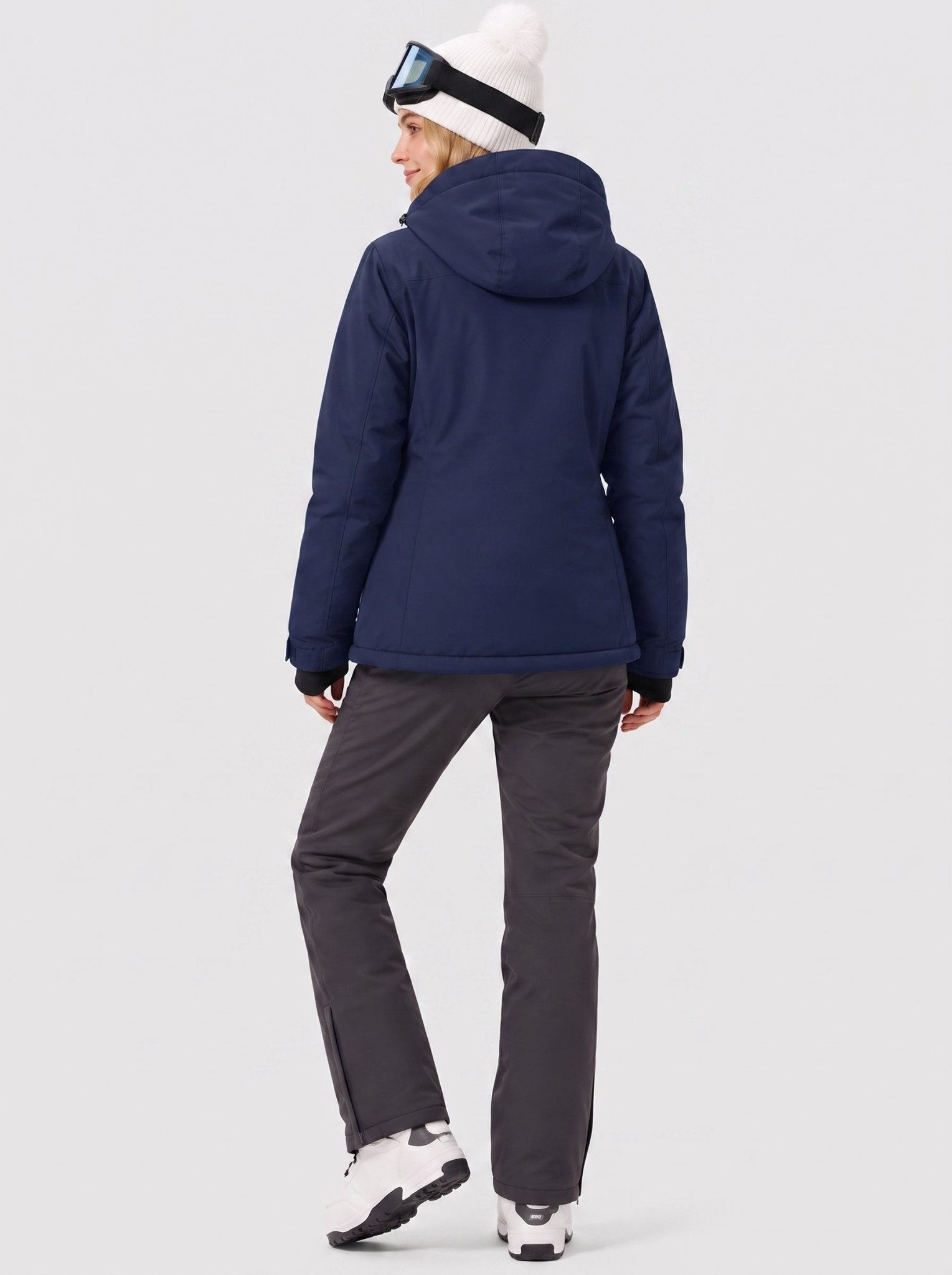 YUCOLEN Women's Waterproof Ski Jacket Fleece Lined Insulated Snow Coat with Detachable Hood in Navy