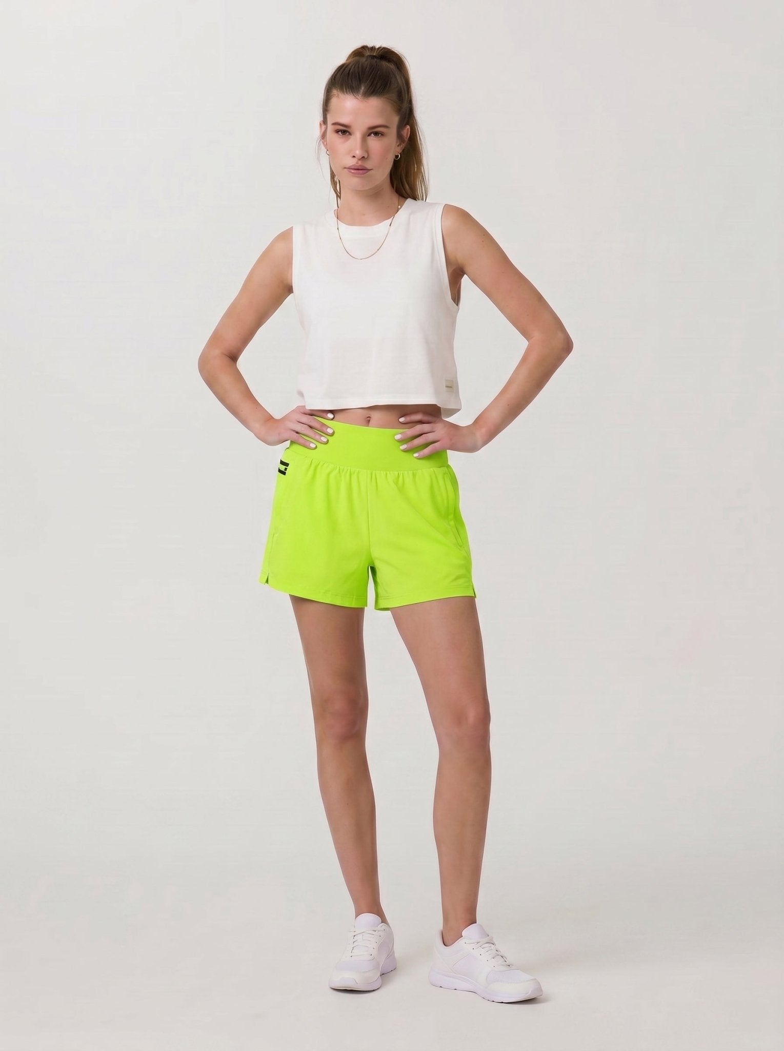 YUCOLEN Women's High Waisted Lightweight Running Shorts - Stretch Workout Shorts in Neon Green