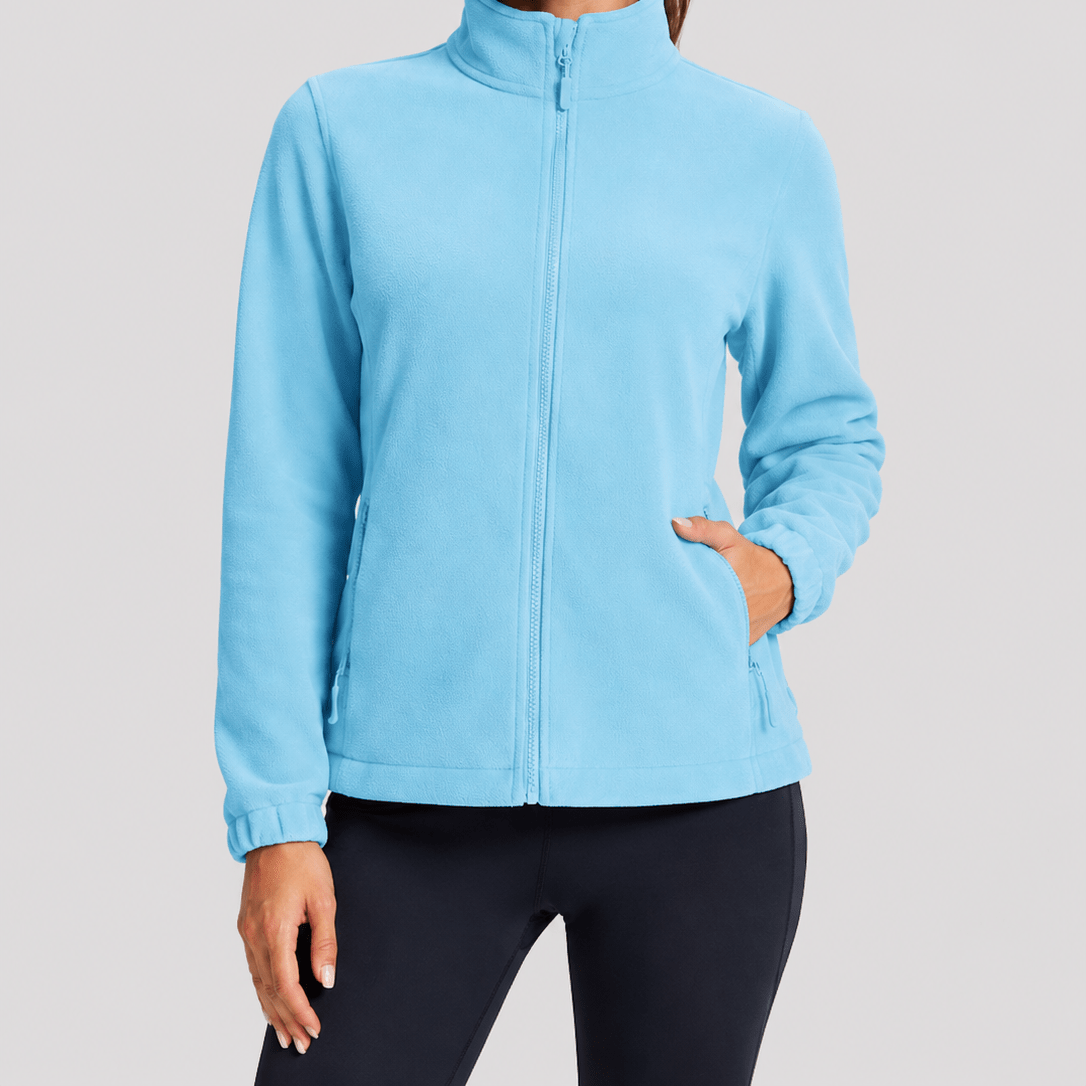 YUCOLEN Women's Lightweight Full Zip Fleece Jacket Windproof Stand Collar Outdoor Sweatshirt in Ocean Blue