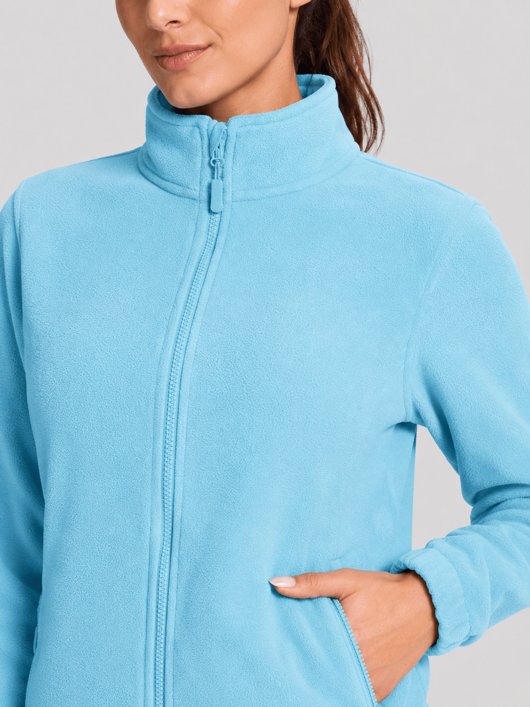 YUCOLEN Women's Lightweight Full Zip Fleece Jacket Windproof Stand Collar Outdoor Sweatshirt in Ocean Blue