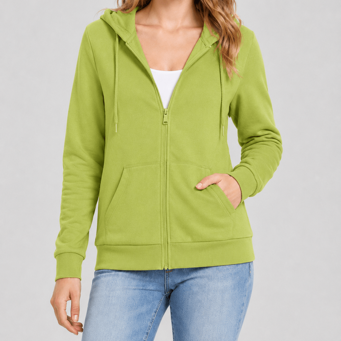 YUCOLEN Women's Fleece Lined Zip Up Hoodie Lightweight Athletic Hooded Sweatshirt in Olive Green