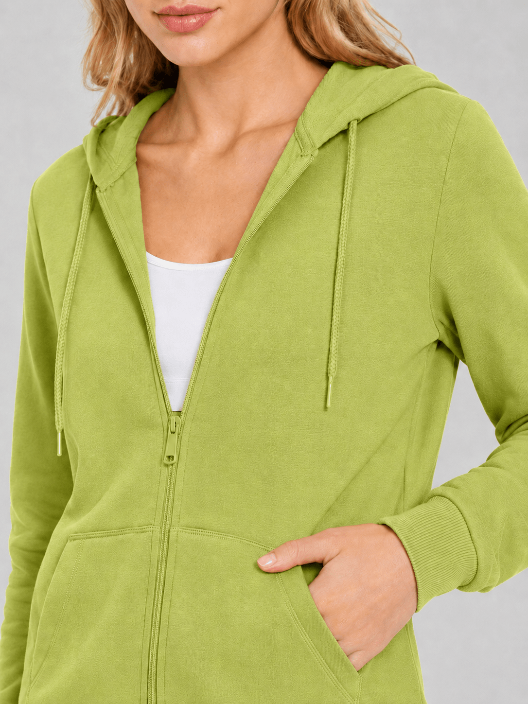 YUCOLEN Women's Fleece Lined Zip Up Hoodie Lightweight Athletic Hooded Sweatshirt in Olive Green