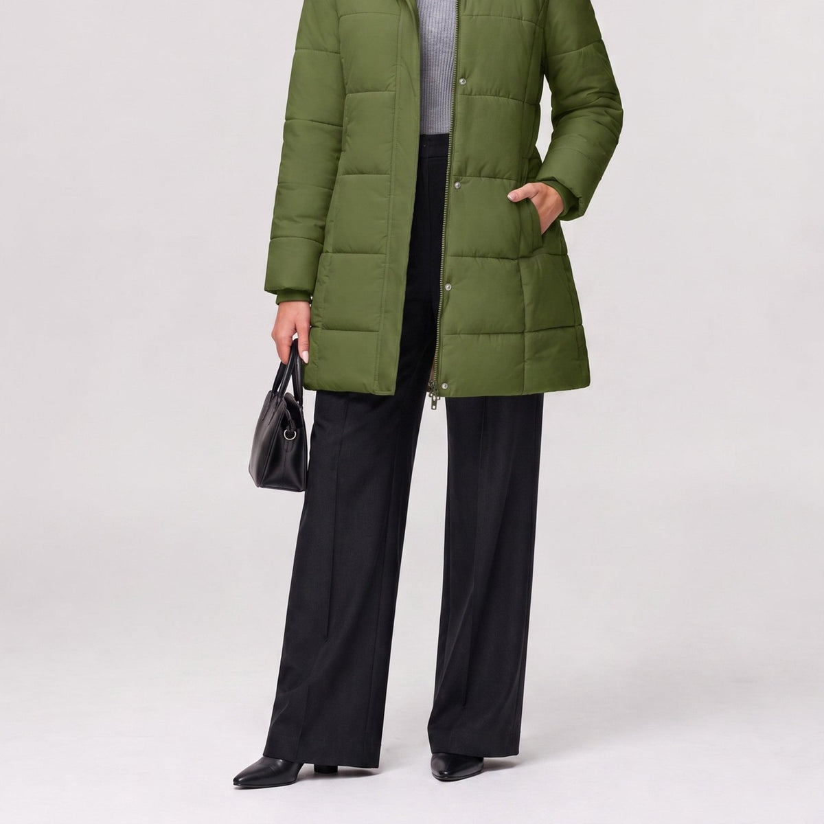 YUCOLEN Women's Long Winter Down Coat Fleece Lined Puffer Jackets in Olive Green