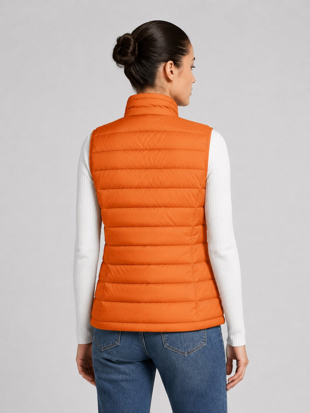 YUCOLEN Women's 270g Lightweight Down Quilted Puffer Vest Windproof Sleeveless Jacket in Orange