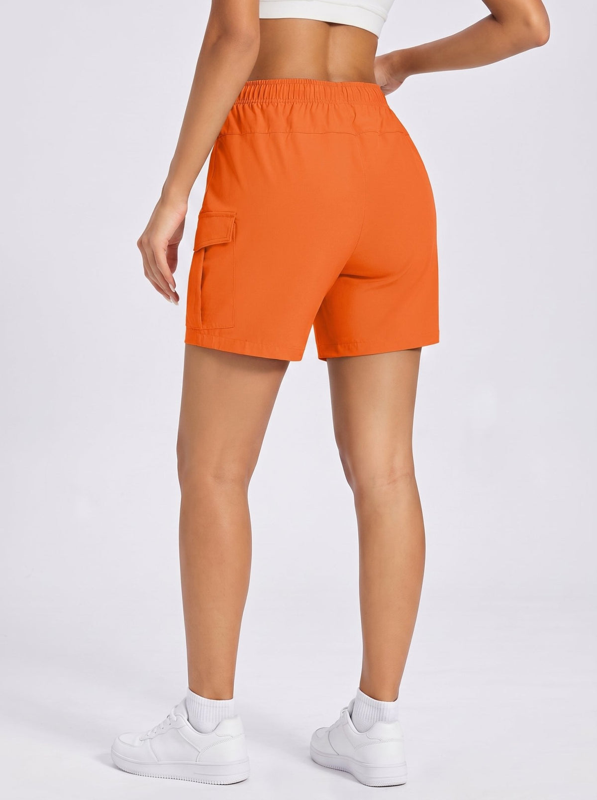 YUCOLEN Women's 5 Inch Quick Dry Hiking Cargo Shorts UPF 50 Plus Lightweight Athletic Shorts in Orange