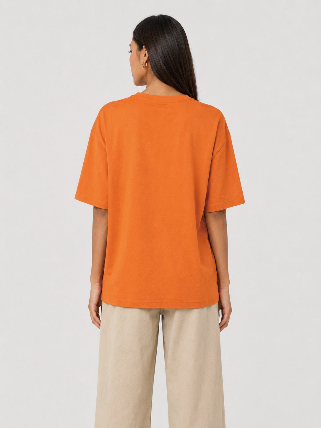 YUCOLEN Women's Oversized Cotton Blend T-Shirt Loose Fit Drop Shoulder Crewneck Tee in Orange